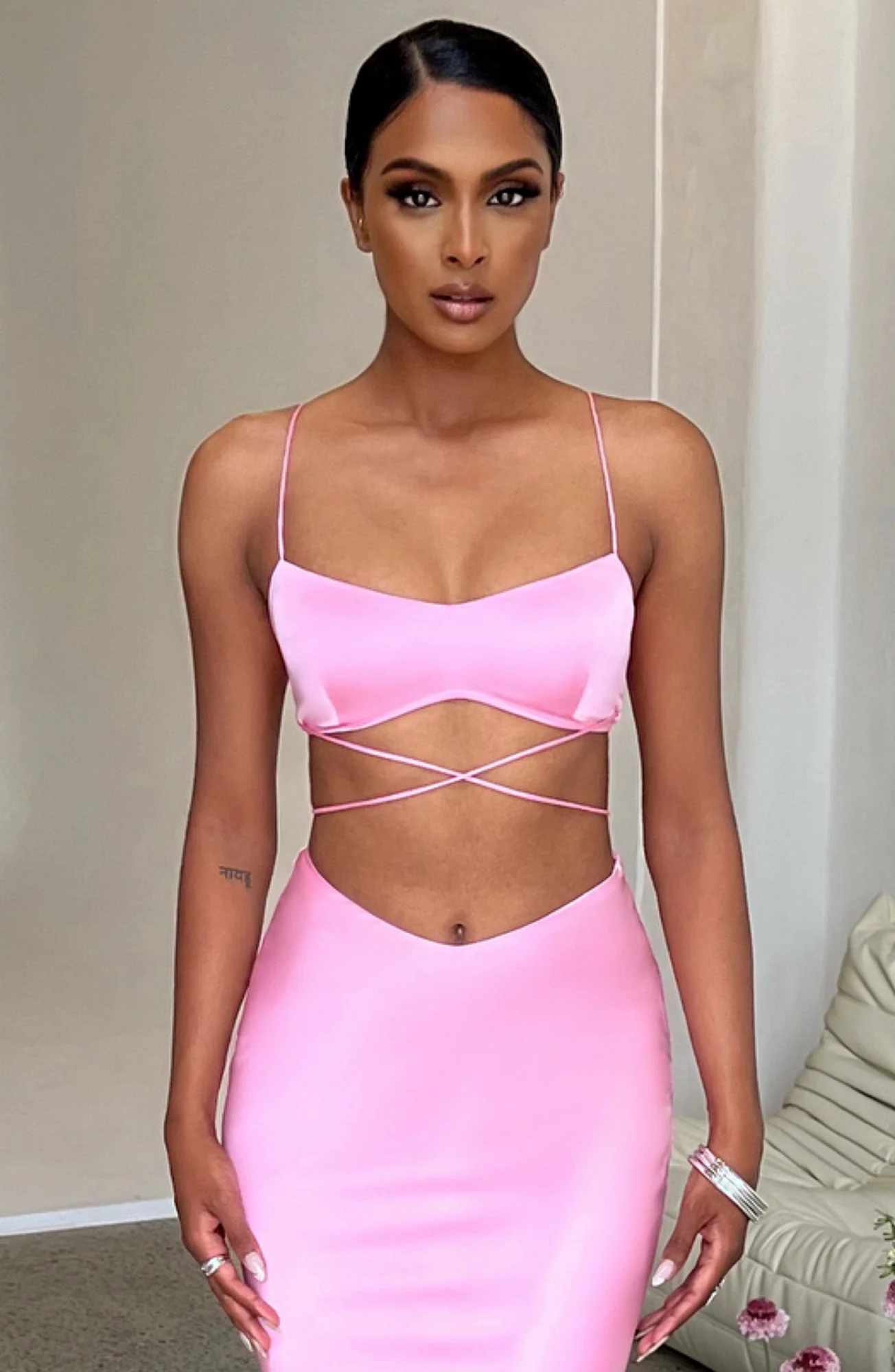 Luxury Satin Baby Pink Crop Top Valeria