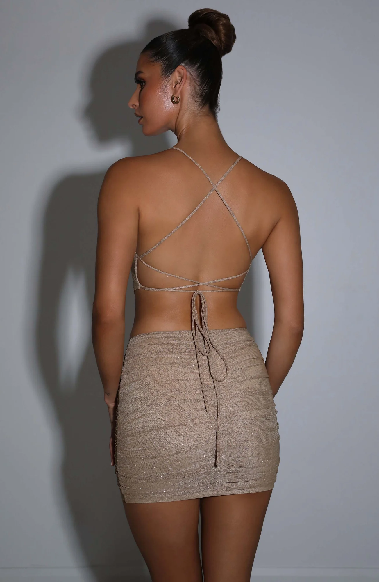 Gold Sparkle Mesh Cowl Neck Top - Brielle Style