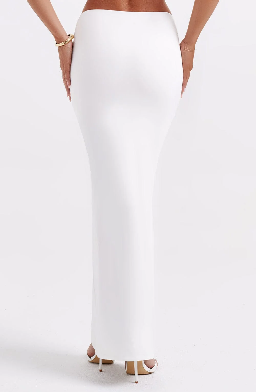 White Figure-Hugging Maxi Skirt with High Waist - Stretchy Jersey Fabric