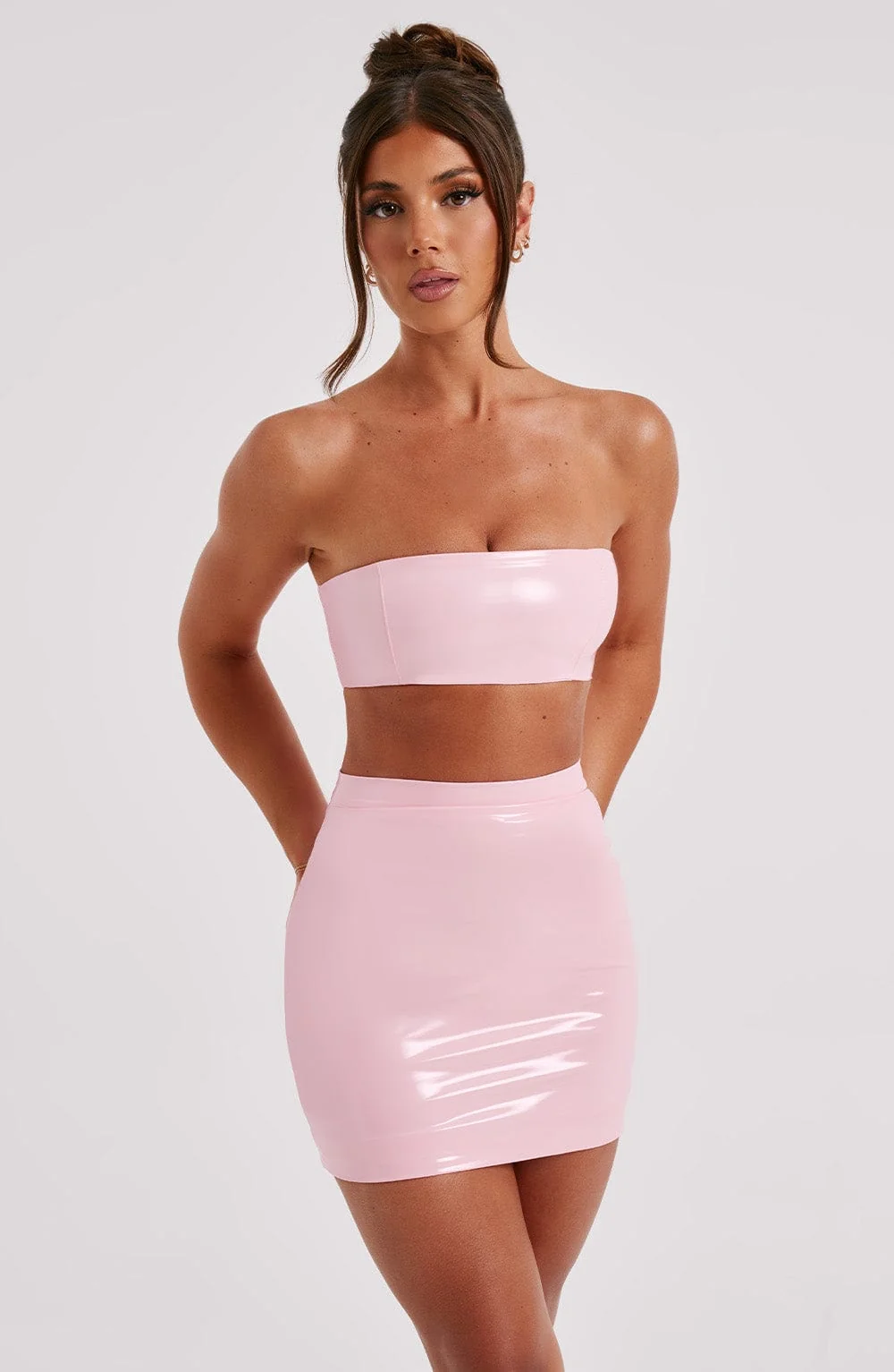 Pink High-Waisted Mini Skirt - Premium Vinyl Bodycon Fit