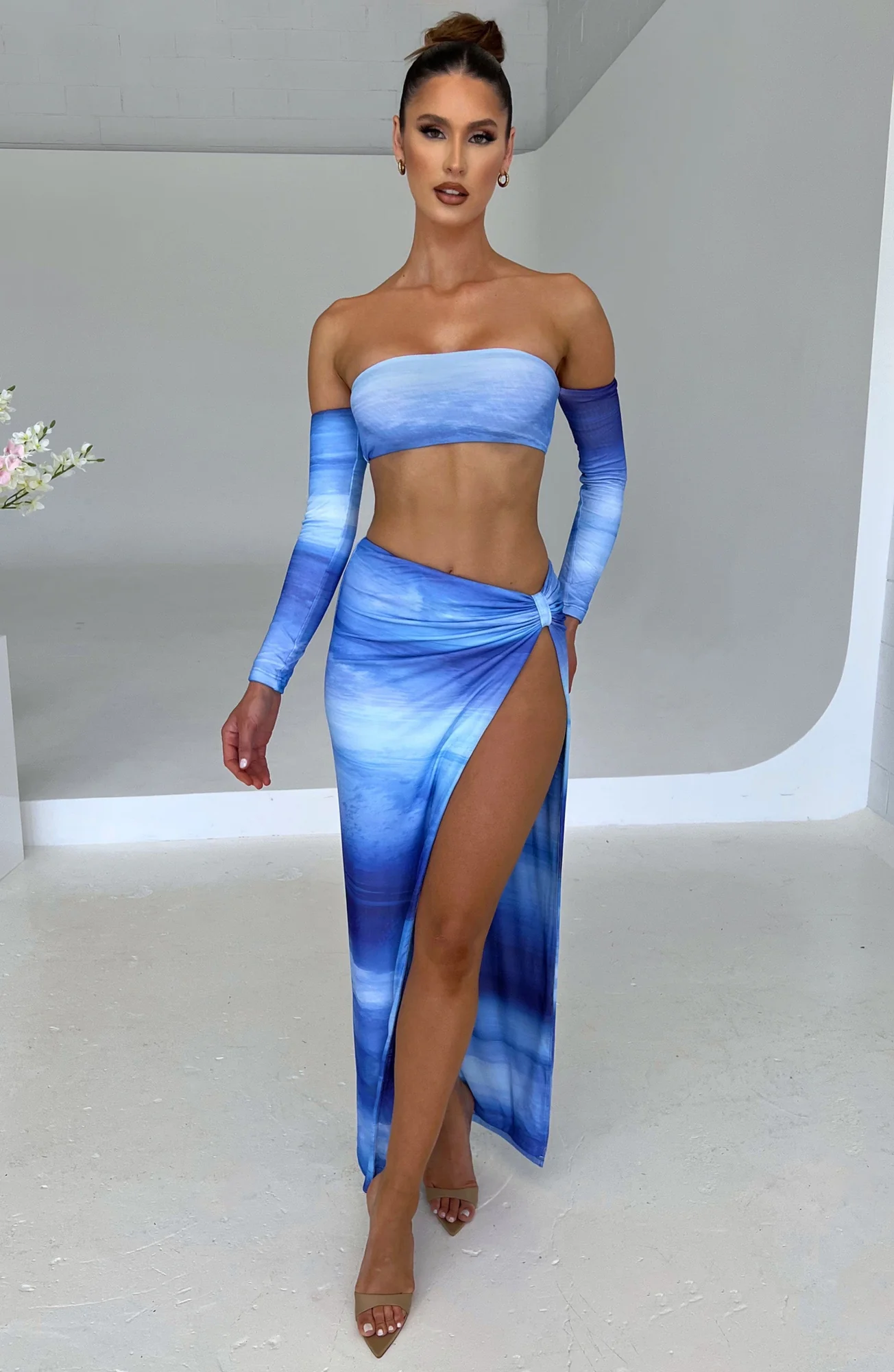 Blue Haze High-Waisted Mesh Maxi Skirt