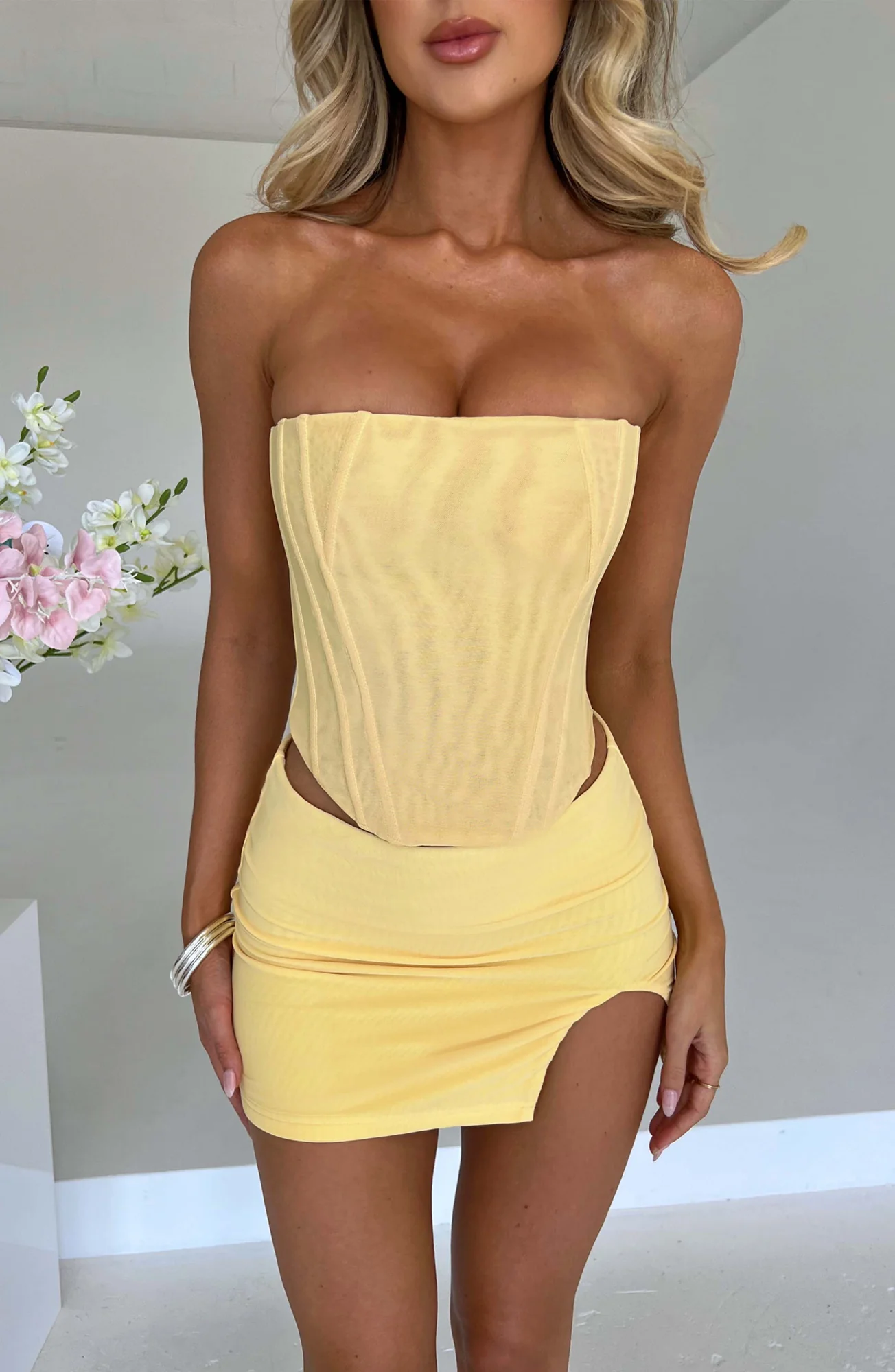 Lemon Corset Cami Top - Premium Mesh Fabric