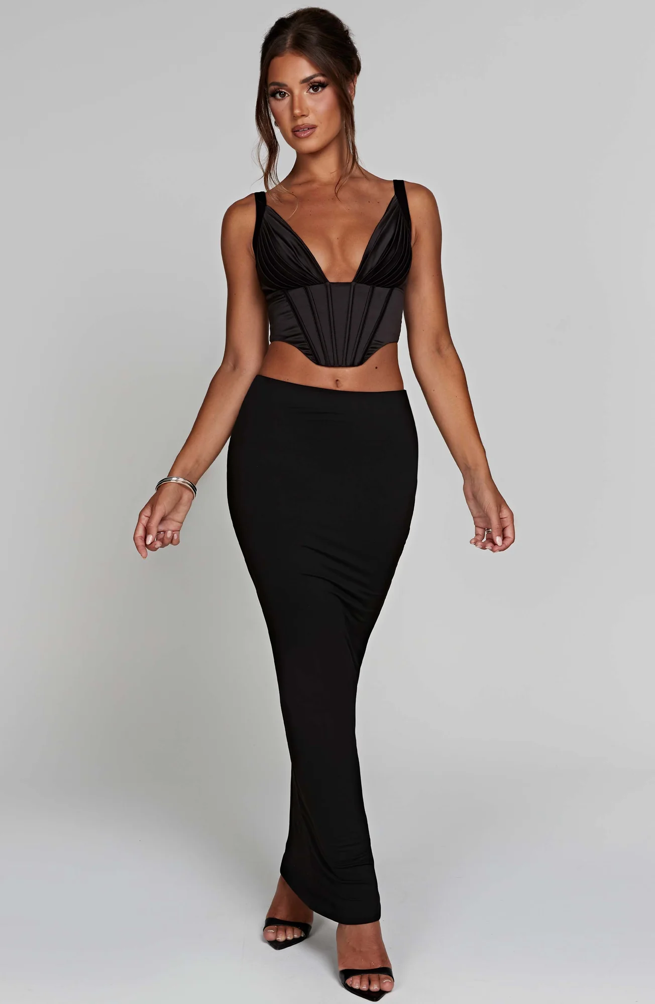 Black Satin Kate Corset for Women - Cropped with Shoulder Straps