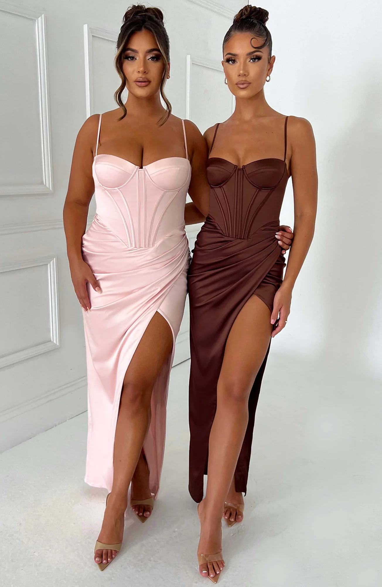 Chocolate Maxi Dress with Corset Waist and Thigh Split