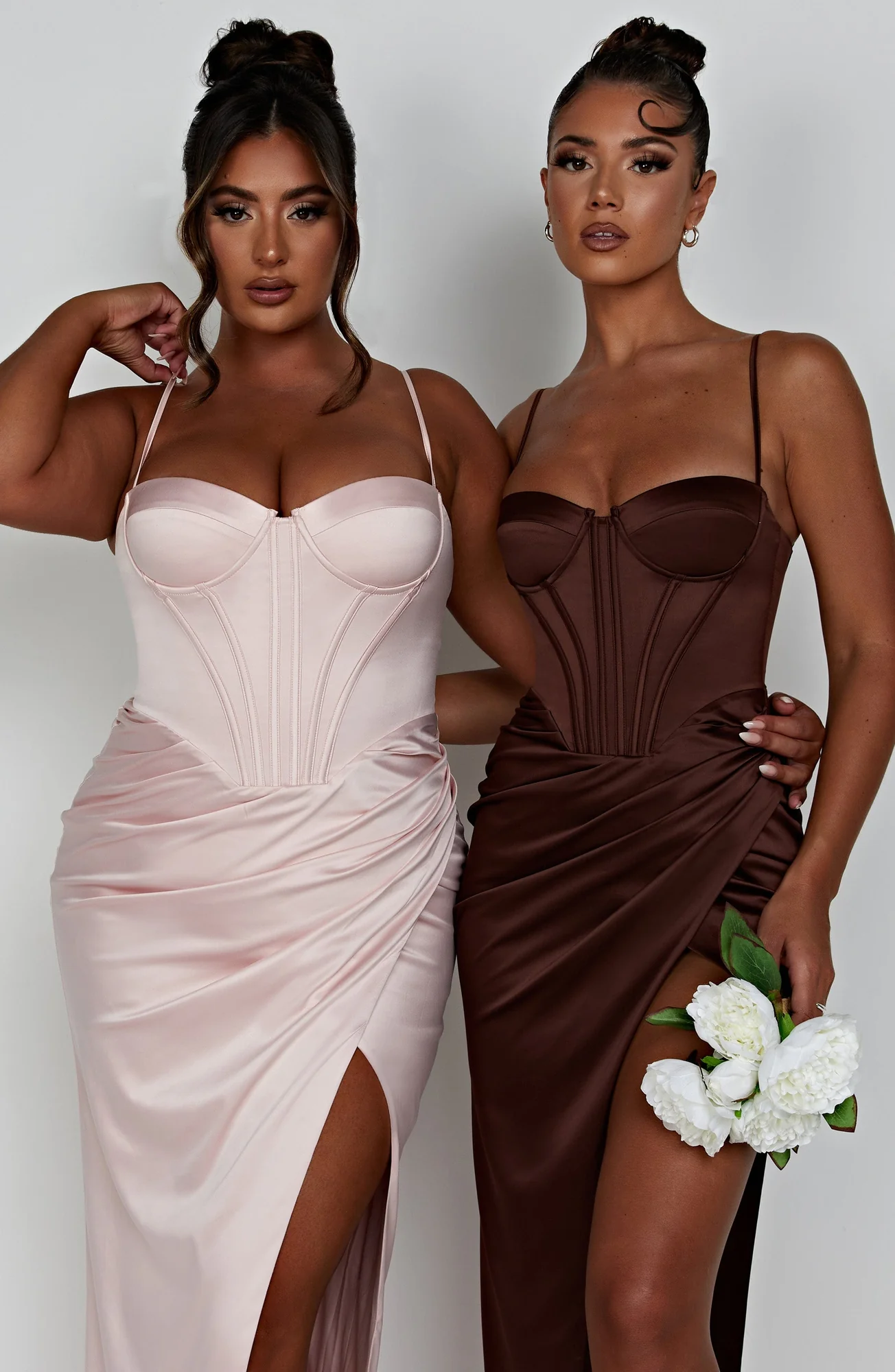 Chocolate Maxi Dress with Corset Waist and Thigh Split