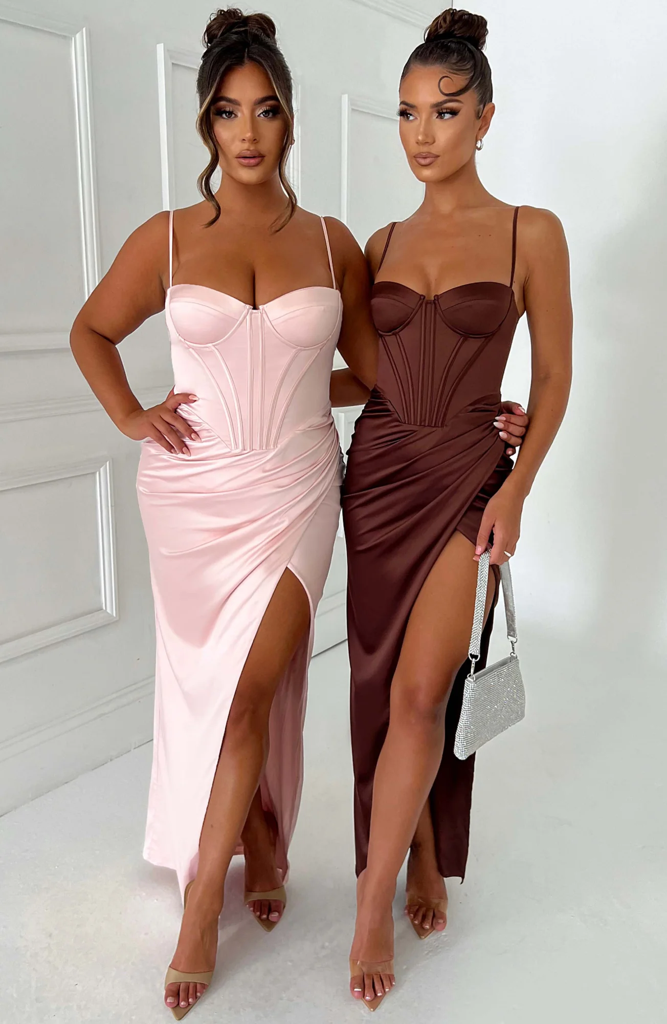 Chocolate Maxi Dress with Corset Waist and Thigh Split