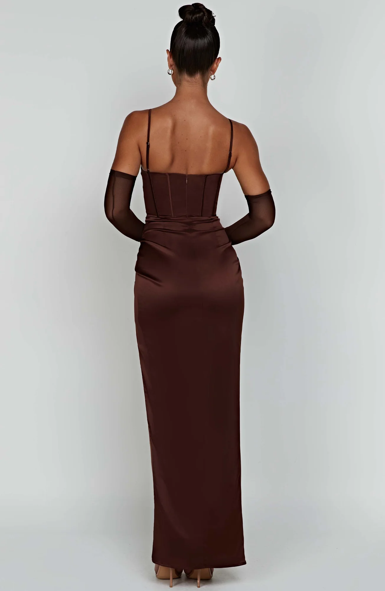 Chocolate Maxi Dress with Corset Waist and Thigh Split