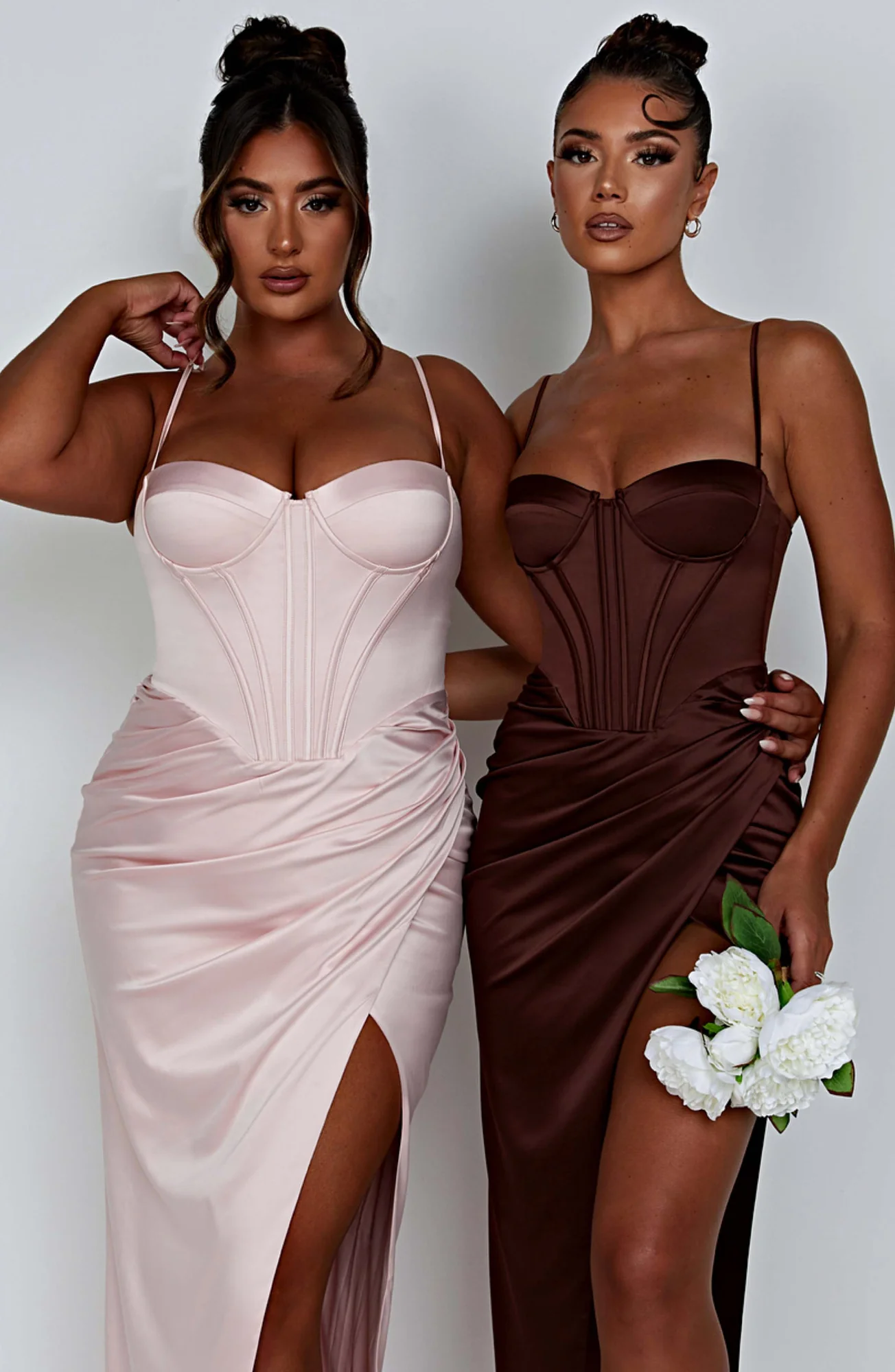 Chocolate Maxi Dress with Corset Waist and Thigh Split