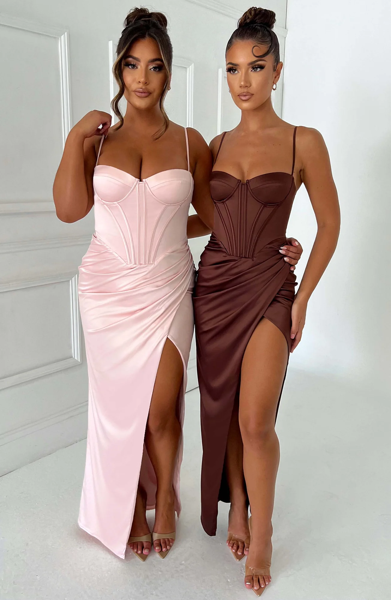 Chocolate Maxi Dress with Corset Waist and Thigh Split