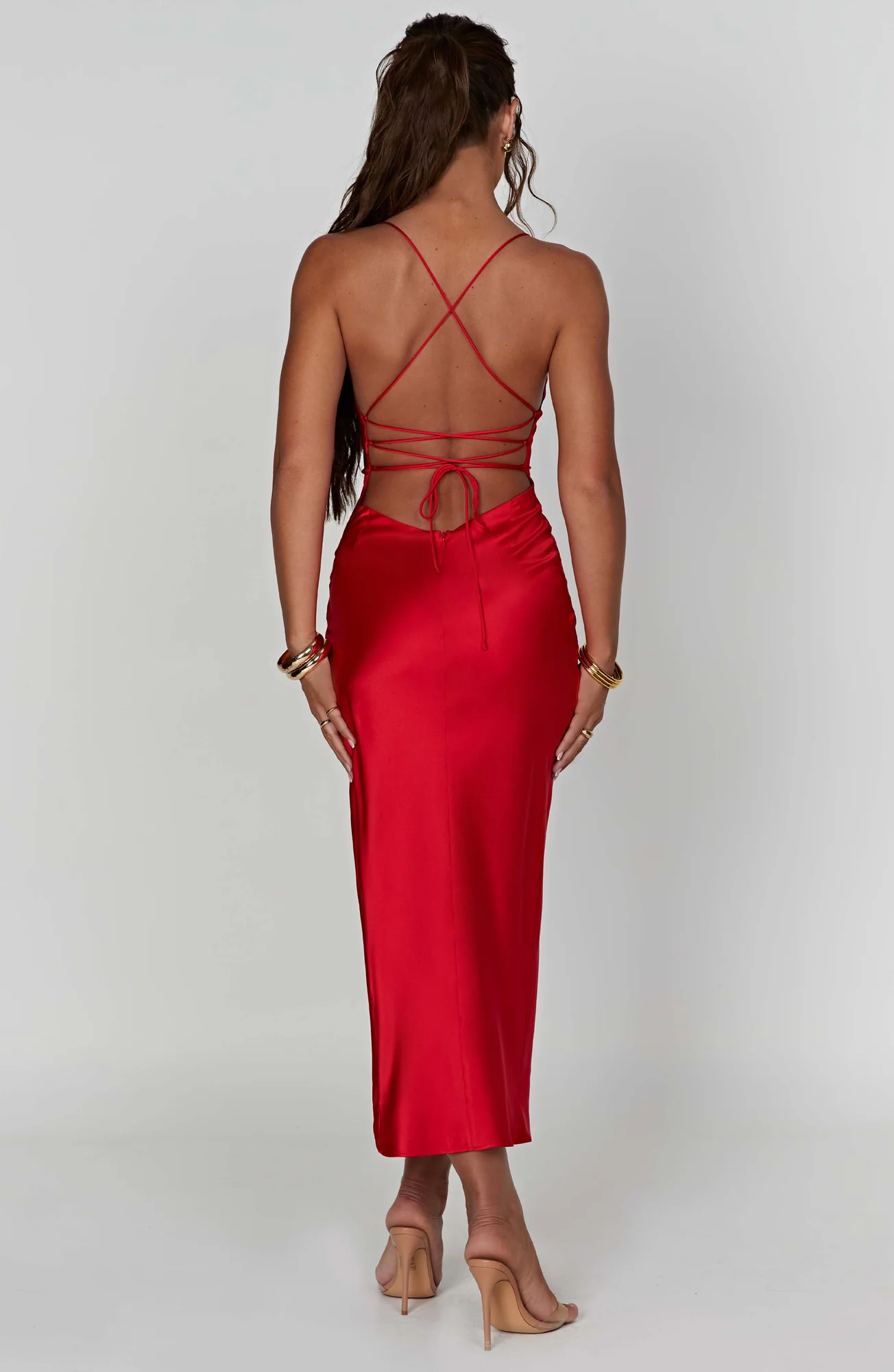 Red Twist Knot Bodycon Midi Dress