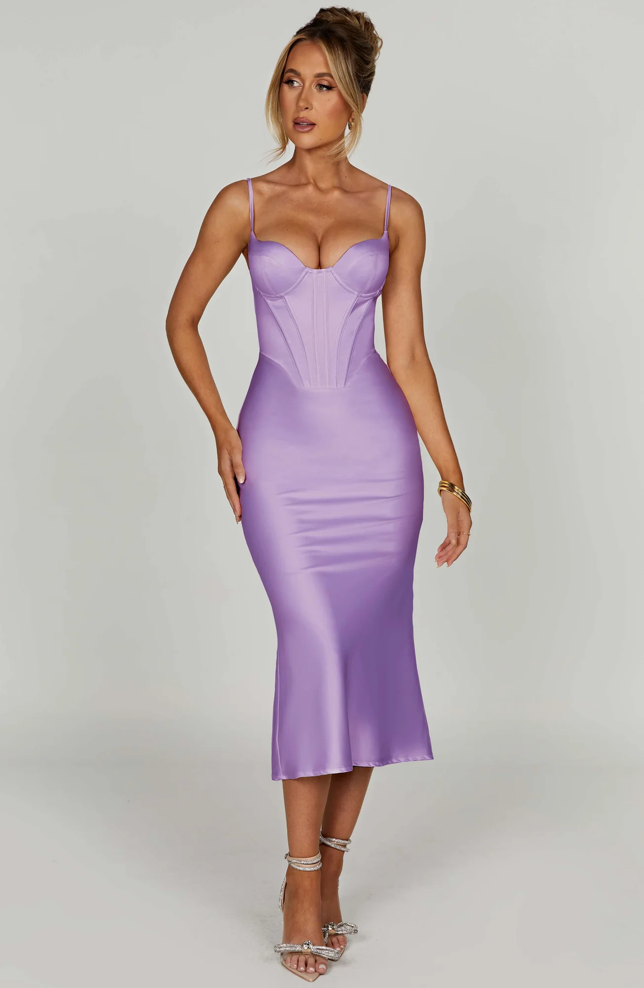 Purple Satin Corset Body Midi Dress | Premium Bias Cut