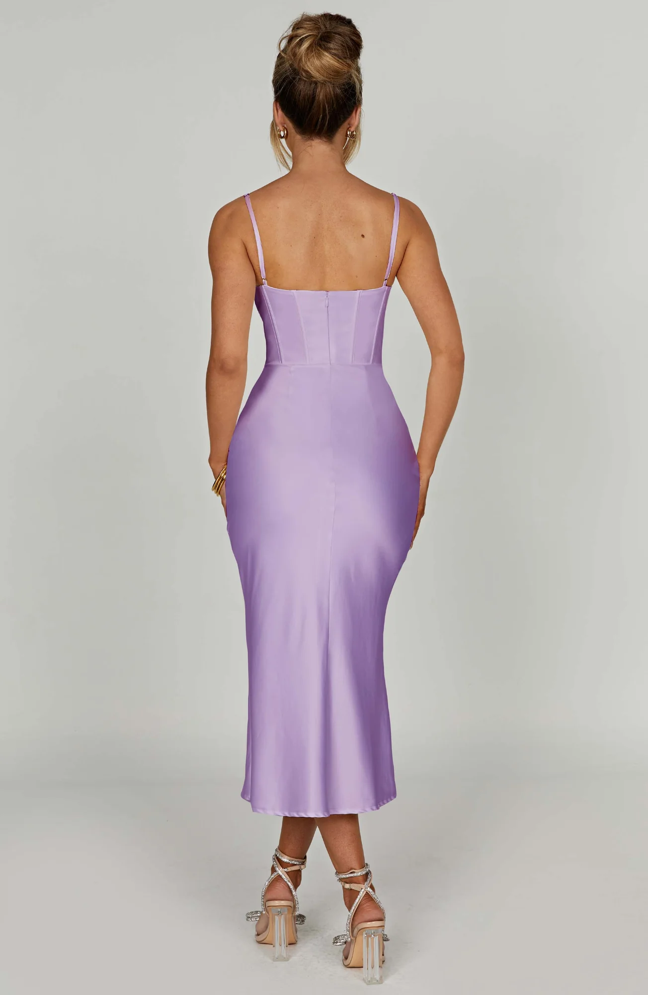 Purple Satin Corset Body Midi Dress | Premium Bias Cut