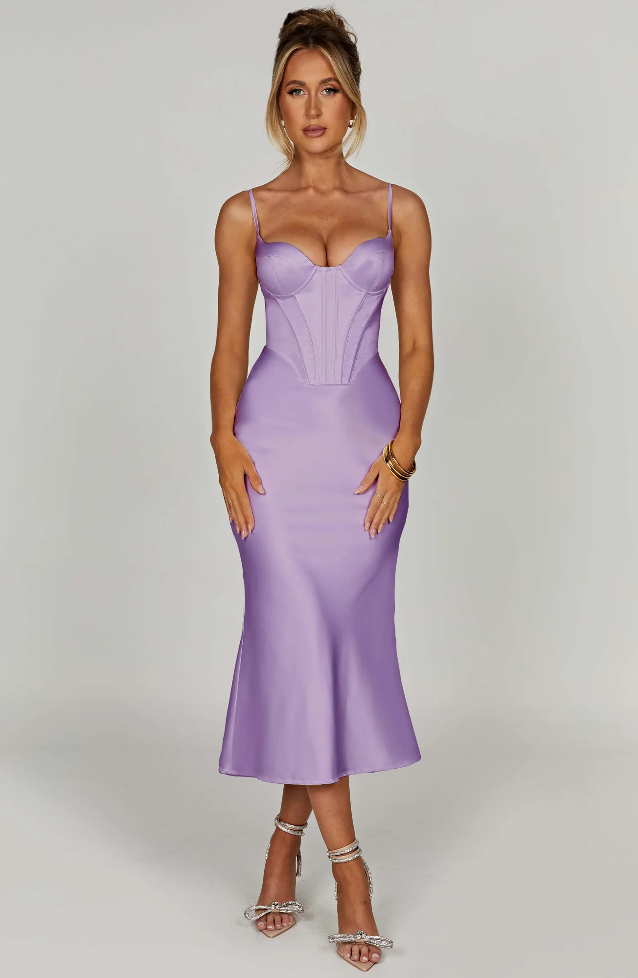Purple Satin Corset Body Midi Dress | Premium Bias Cut