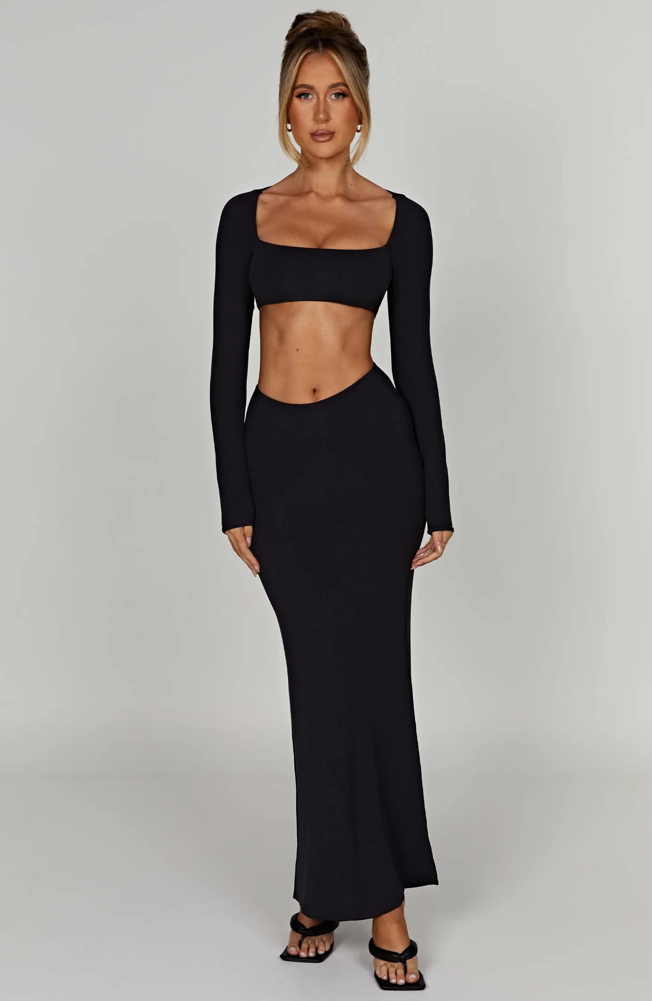Black Square Neckline Maxi Dress for Women - Premium Modal Fabric