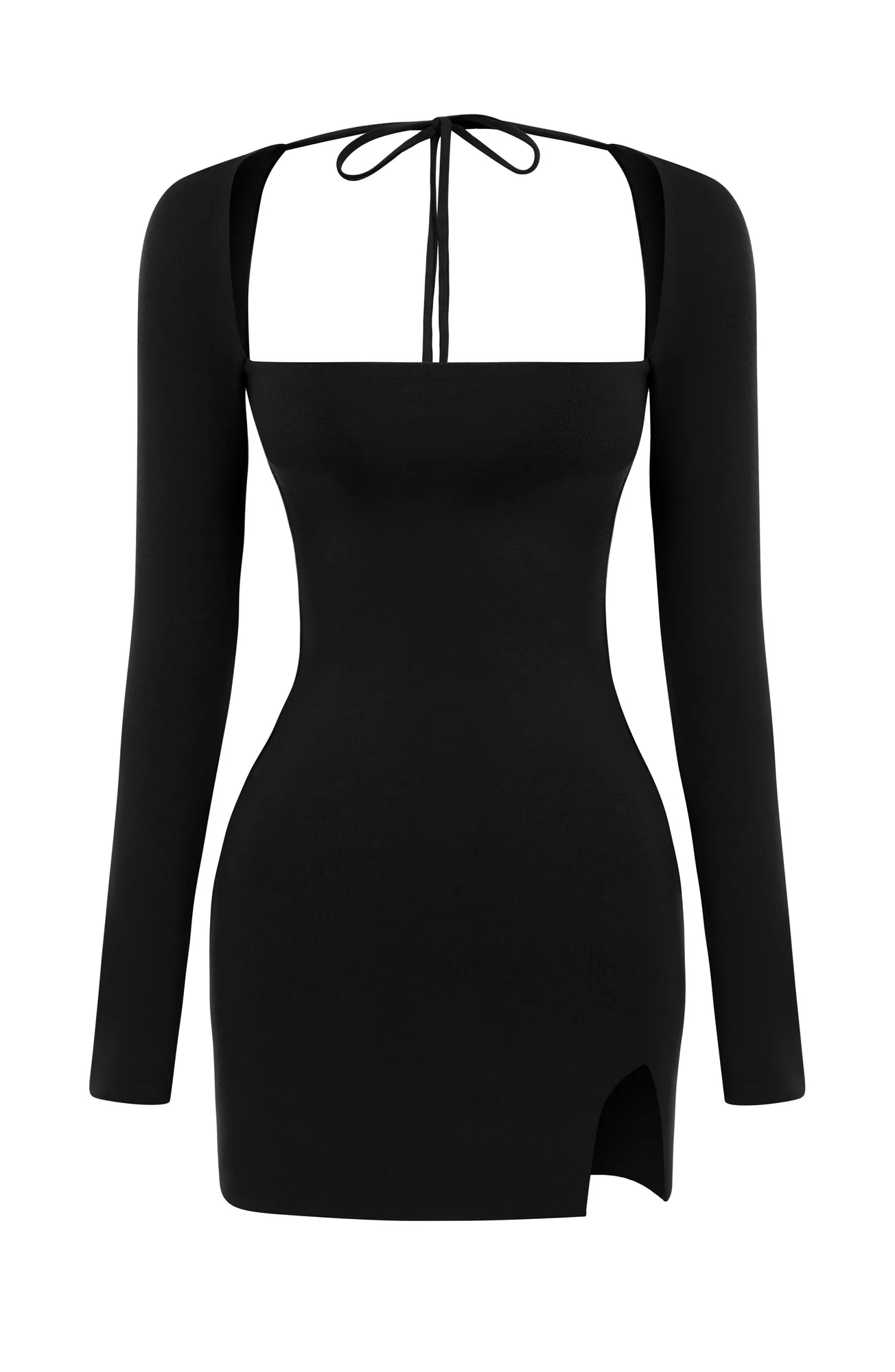 Black Square Neck Long Sleeve Mini Dress