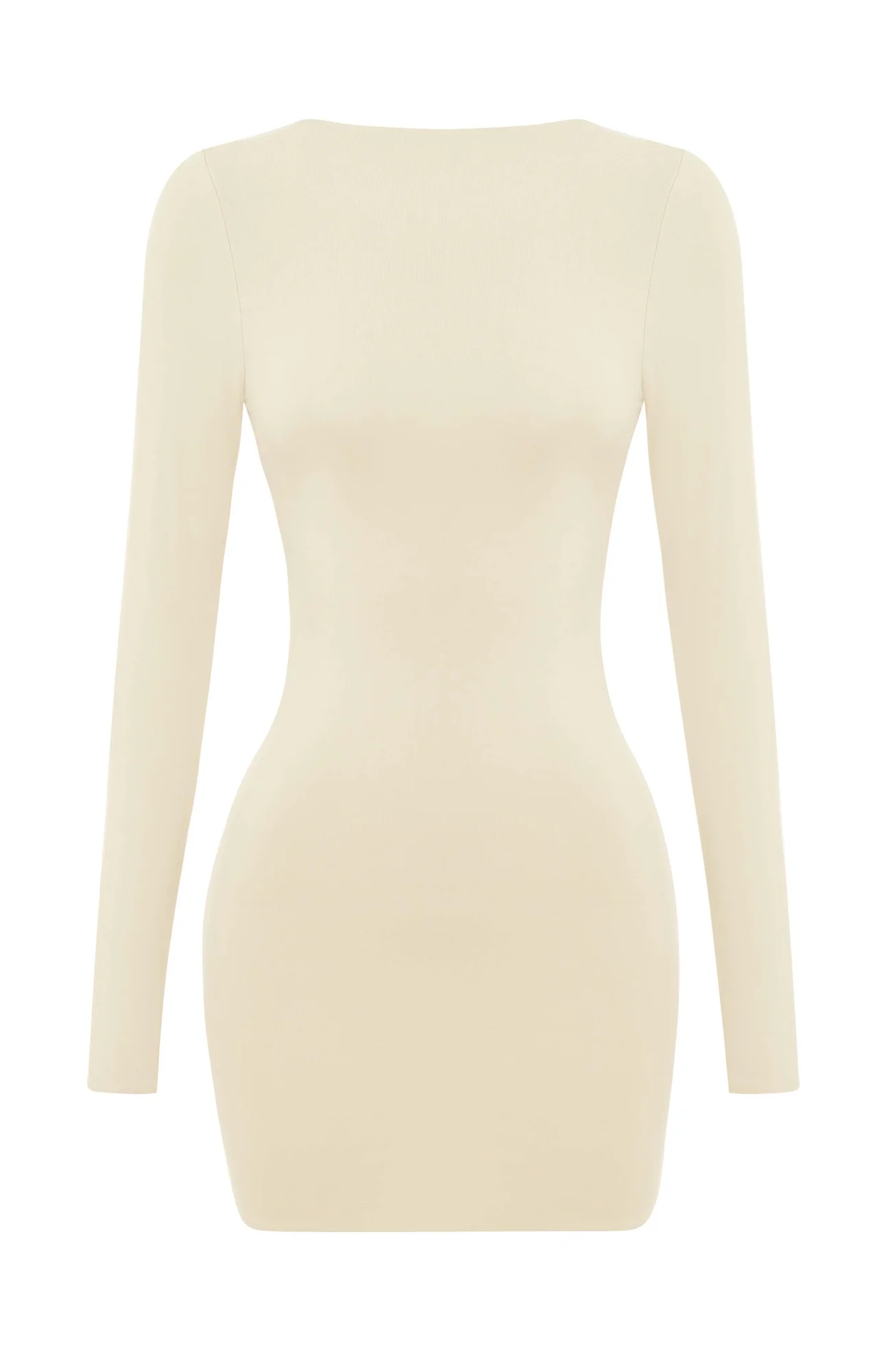 Cream Mini Dress with Scoop Back & Long Sleeves