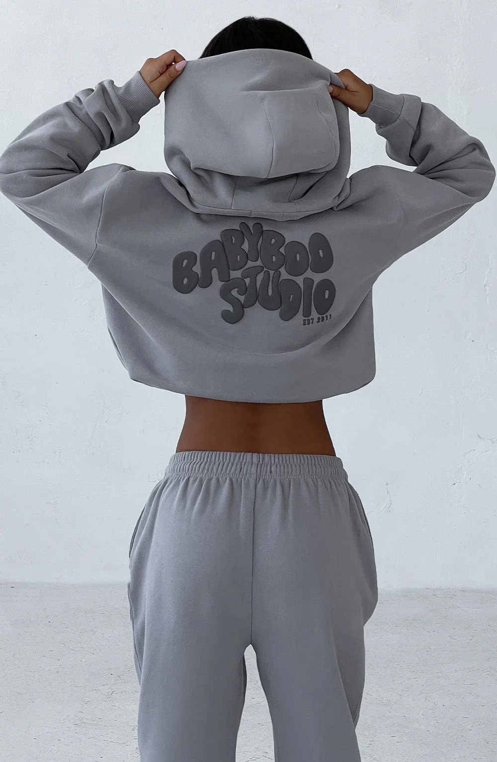 Cozy Grey/Charcoal Hoodie with Babyboo Puff Print Logo