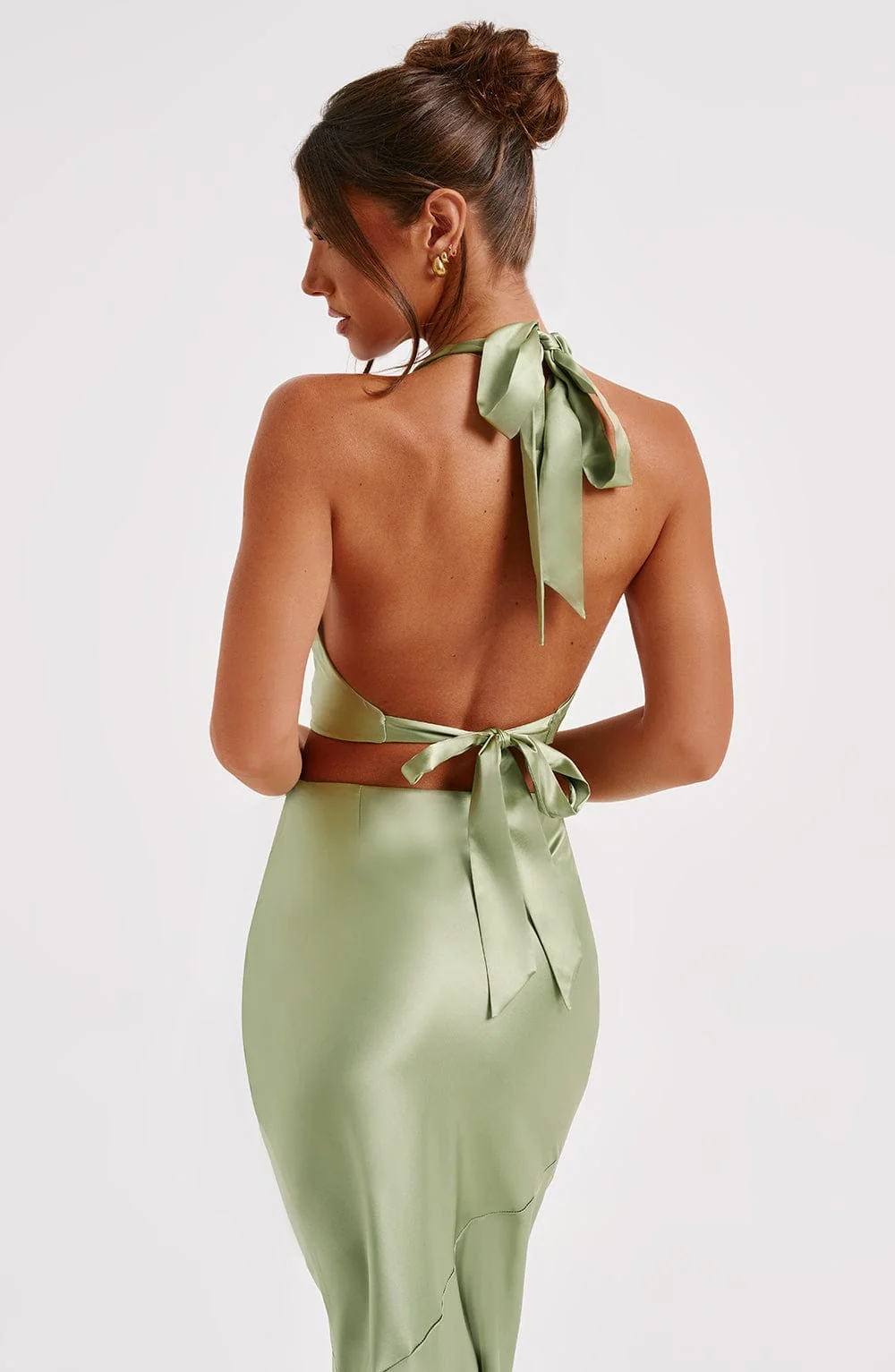 Fluid Draped Satin Top - Elegant Khaki Tone