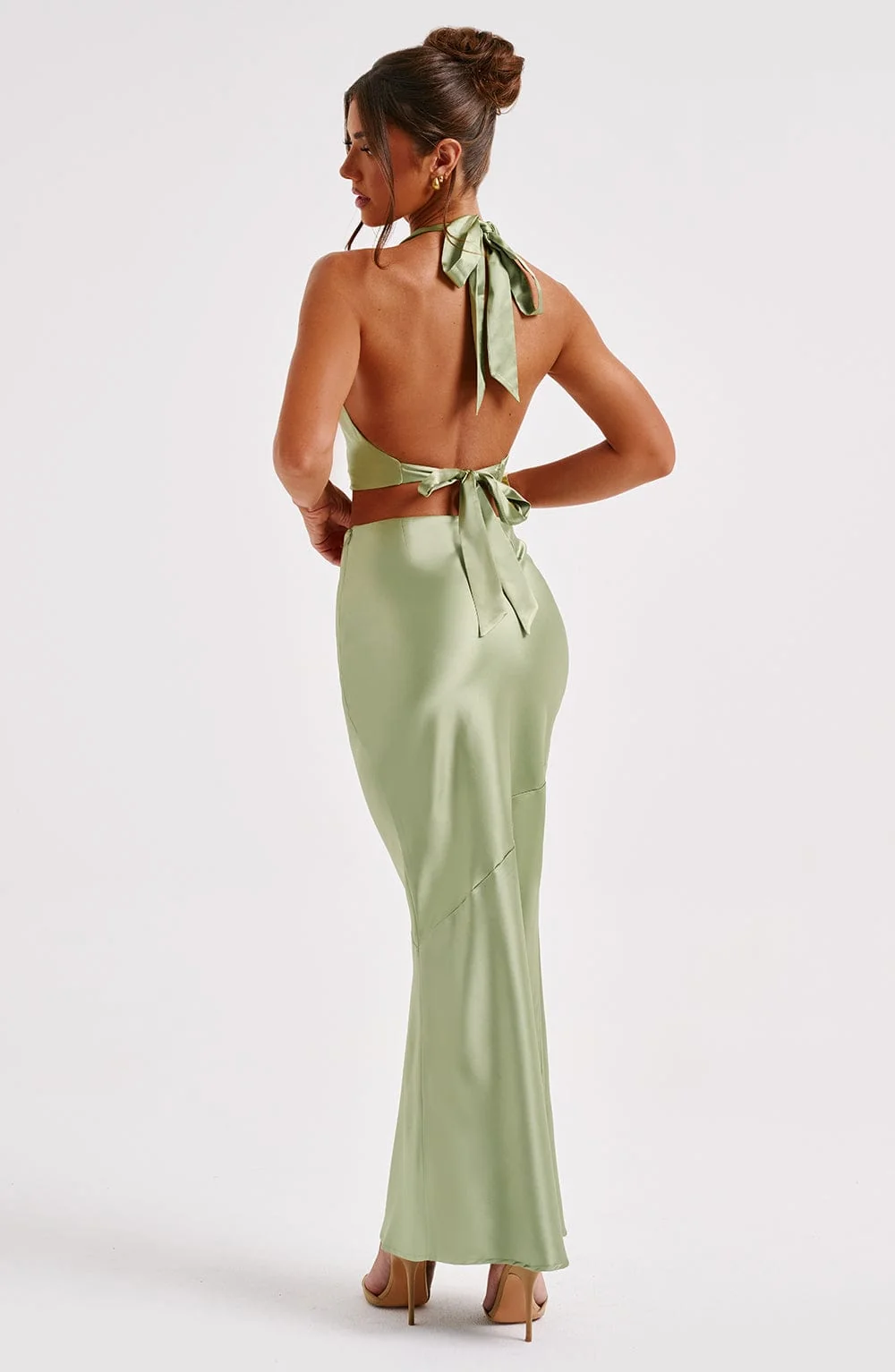 Fluid Draped Satin Top - Elegant Khaki Tone