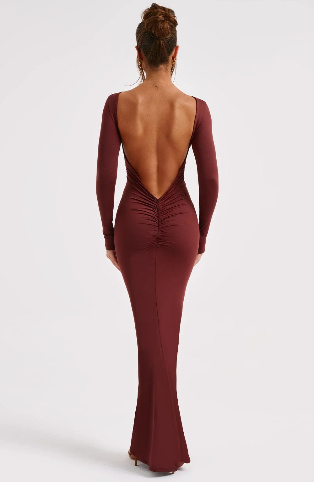 Brown Plunge Neckline Maxi Dress - Premium Stretch Jersey