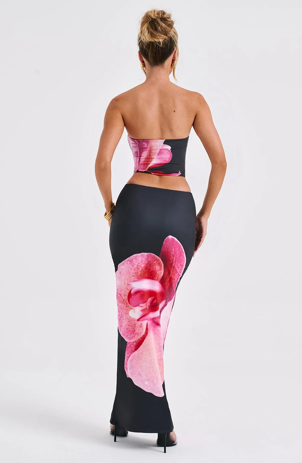 Elegant Black Floral Print Strapless Top - Allegra Style