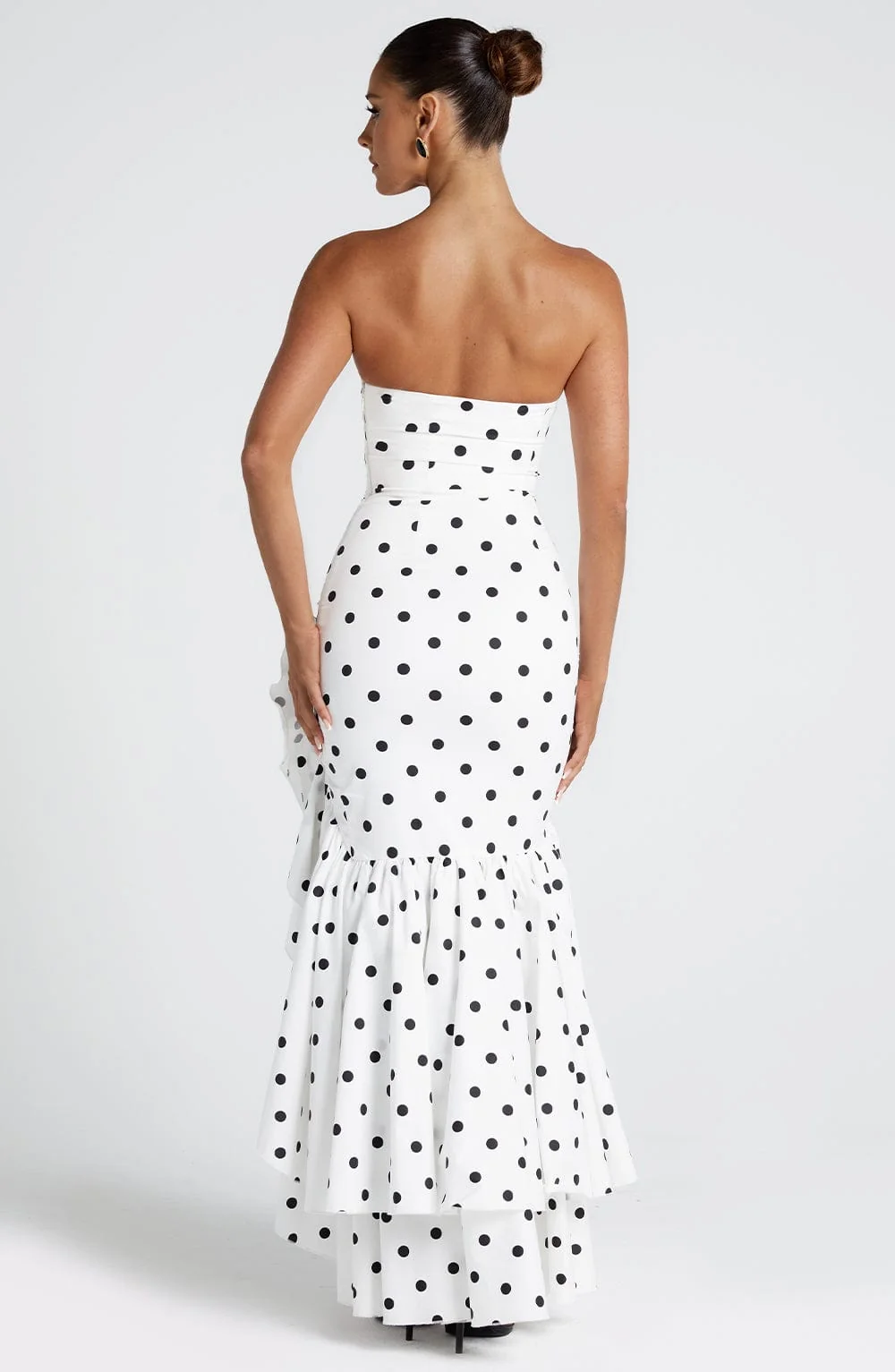 Elegant Black Polka Dot Maxi Dress - Strapless Statement Piece