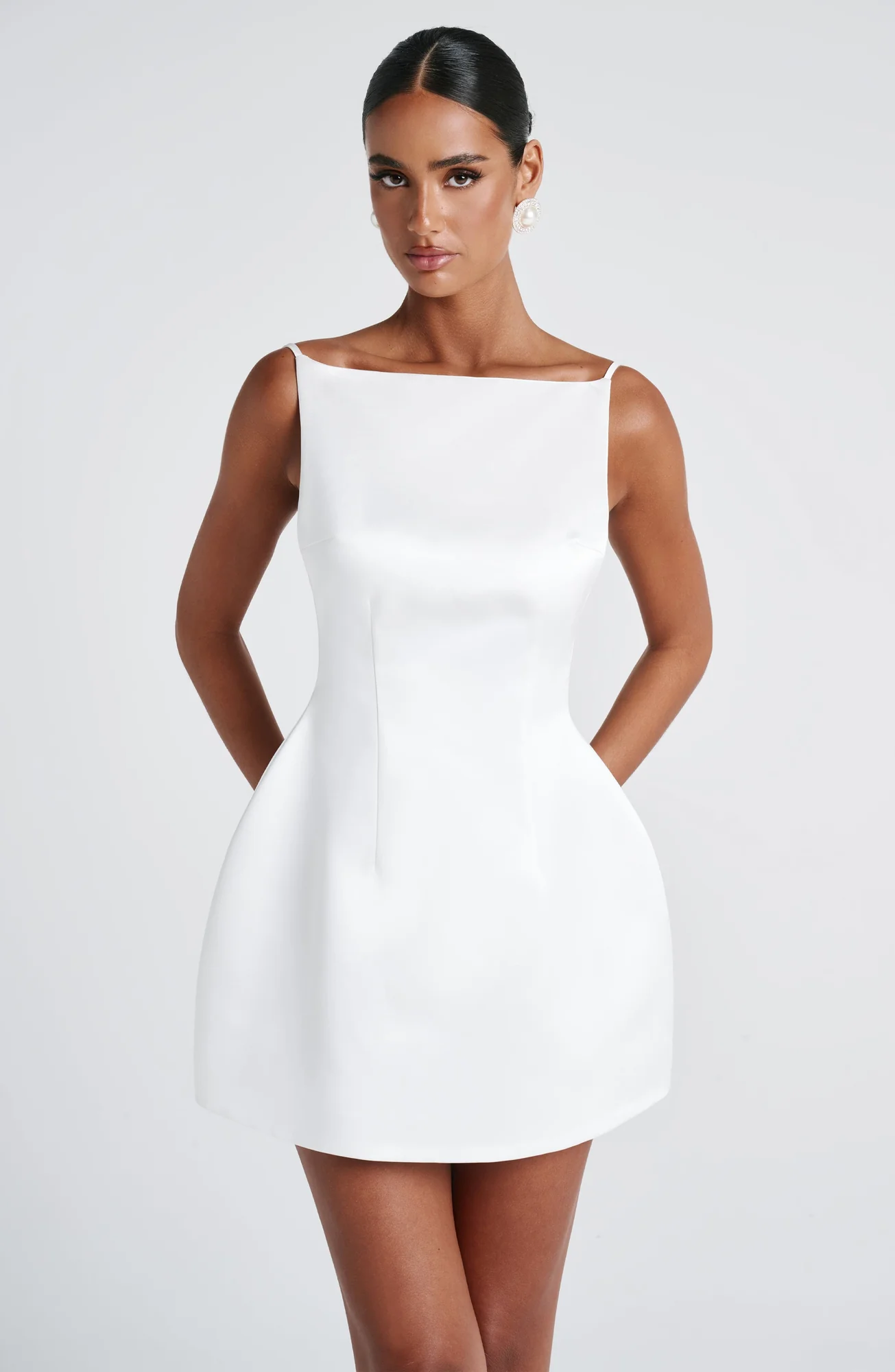 Ivory Structured Satin Bubble Mini Dress - Elegant Style