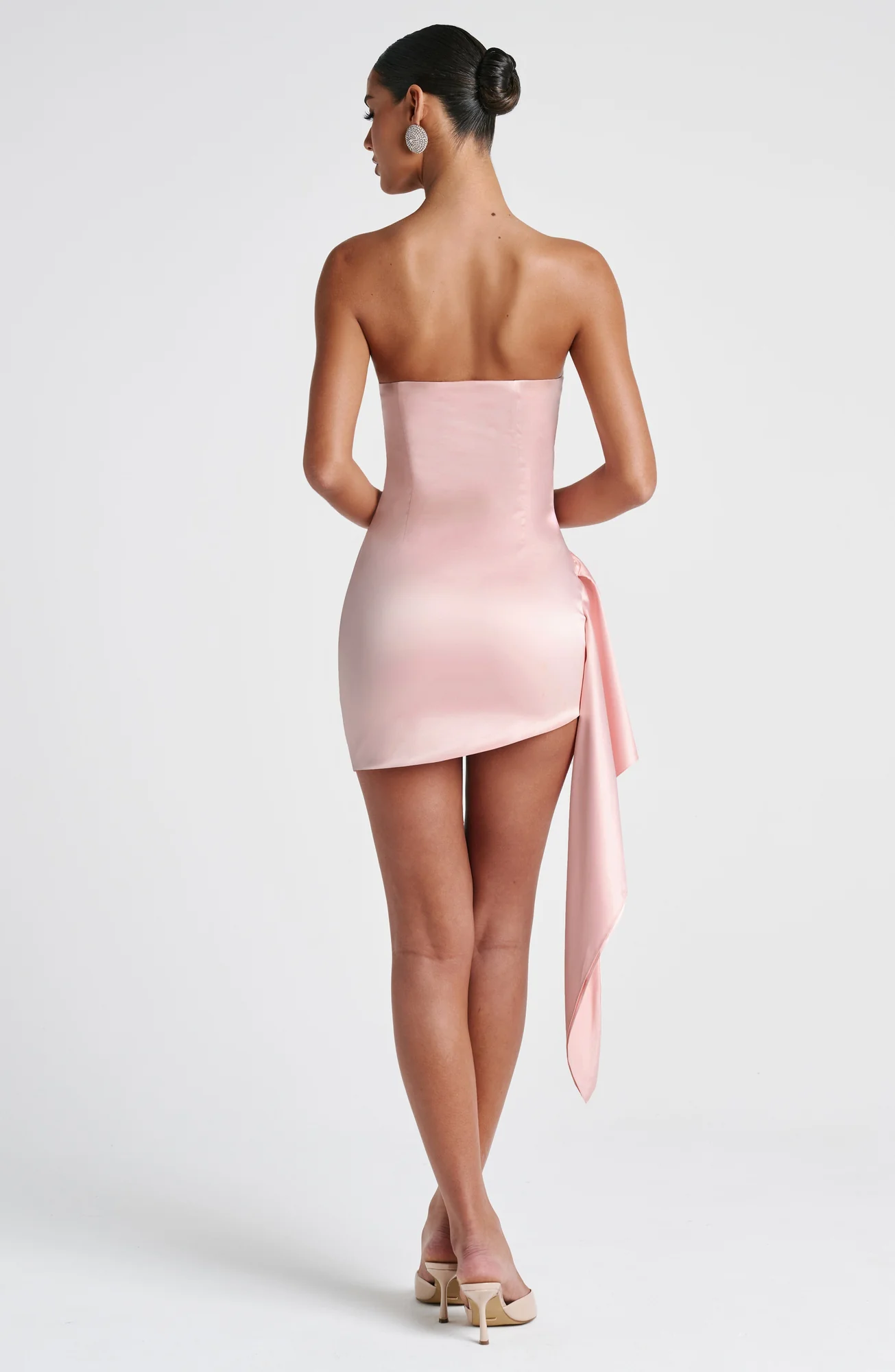 Elegant Blush Asymmetric Hem Mini Dress - Stretch Satin Strapless