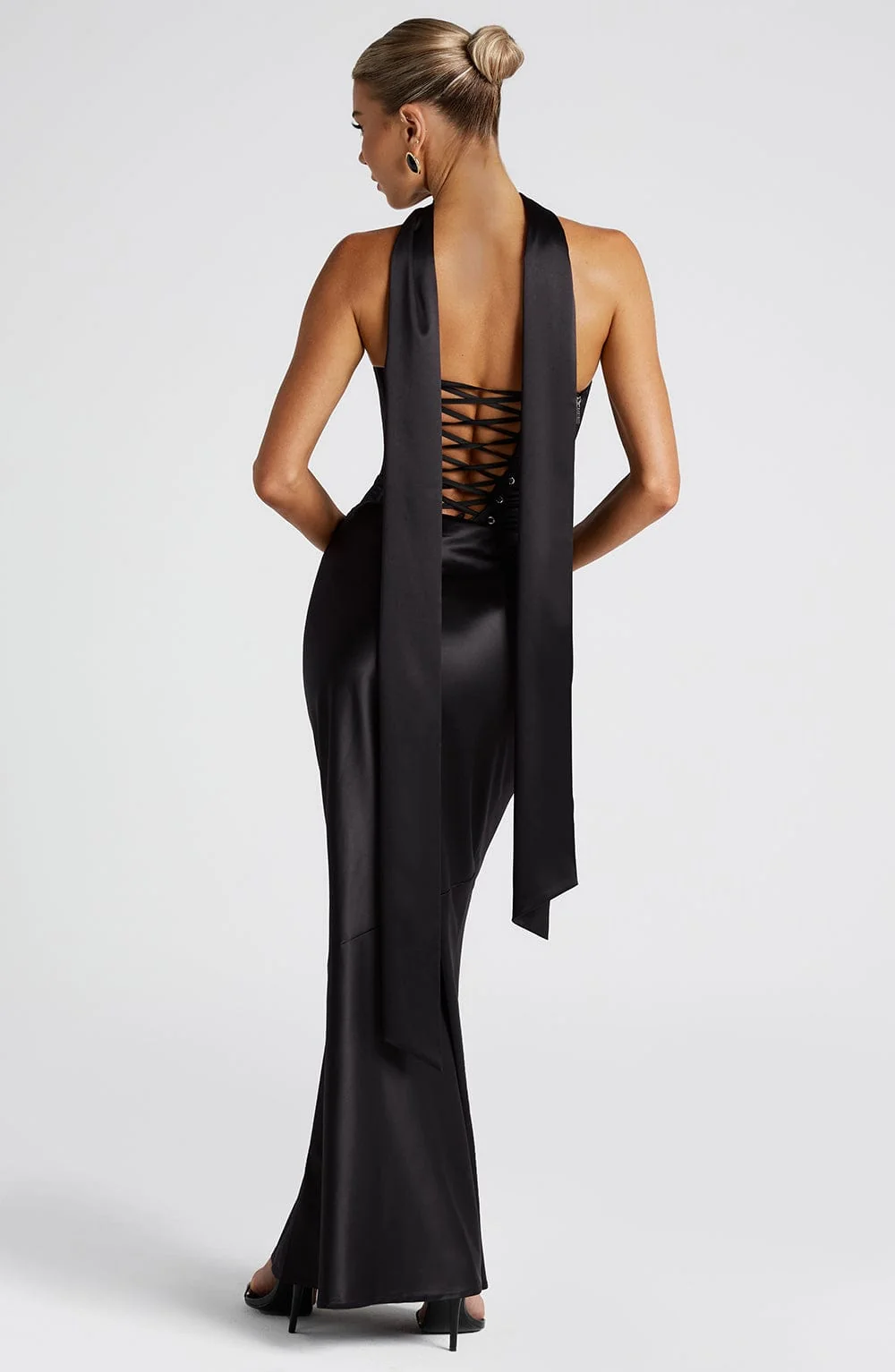 Black Satin Draped Scarf - Elegant Accessory