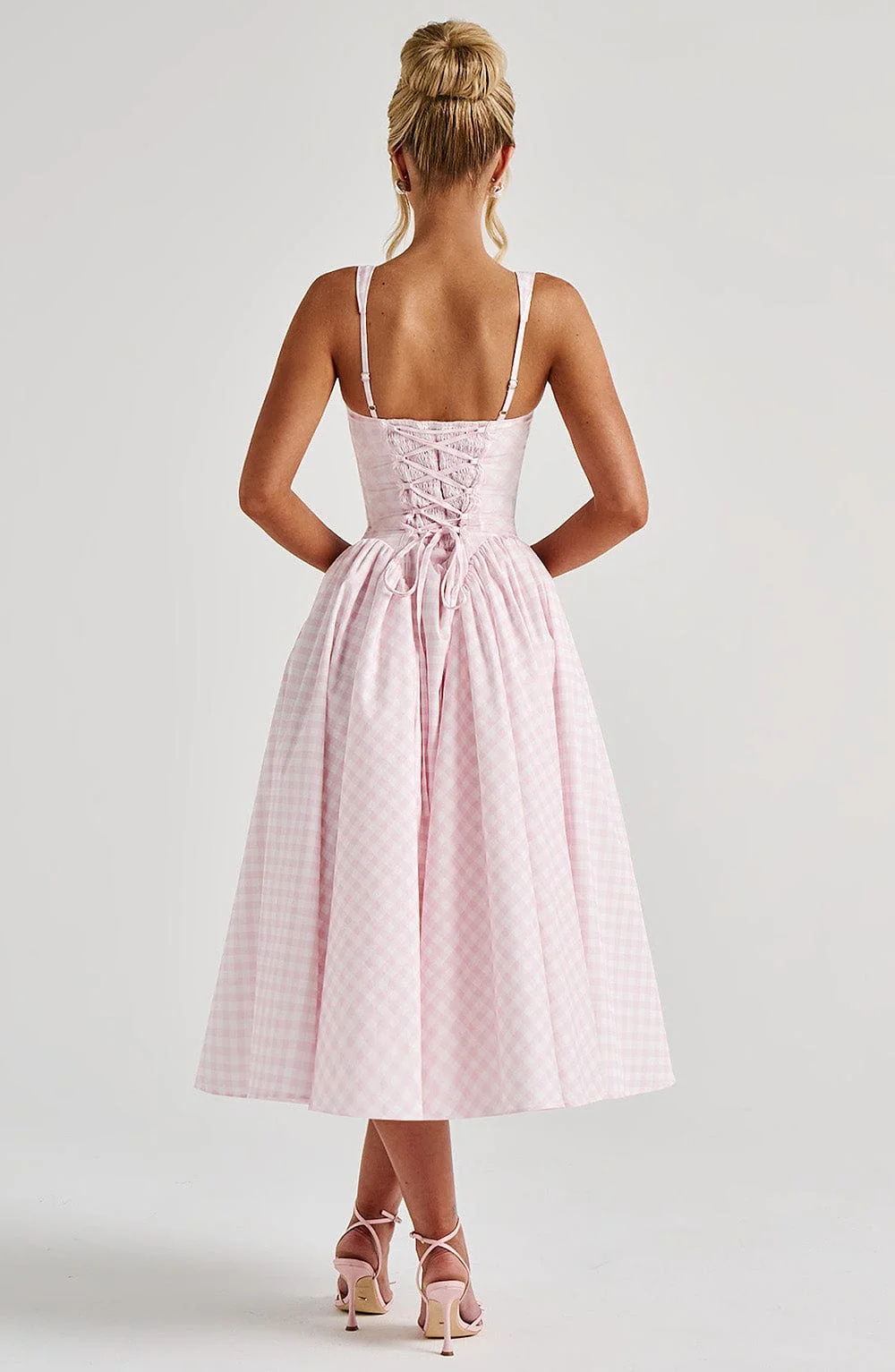 Blush Gingham Square Neck Midi Dress - Feminine Style