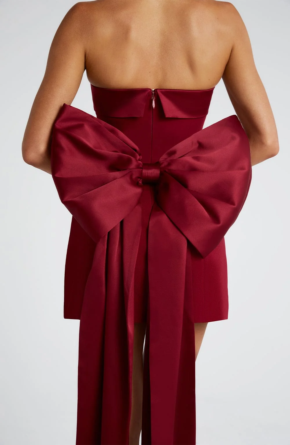 Wine Strapless A-Line Mini Dress with Satin Bow Detail