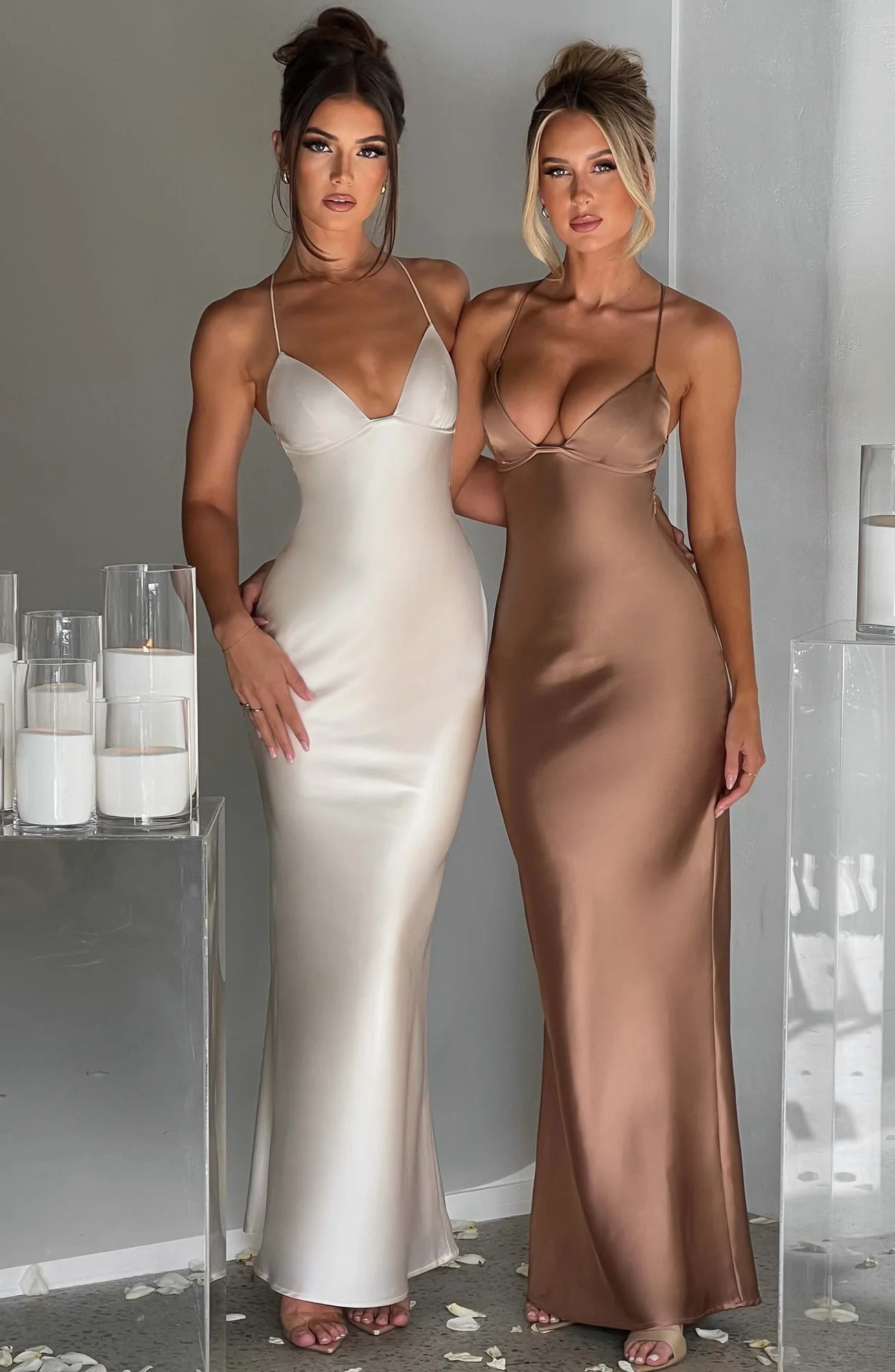 Chocolate Bias Cut Satin Maxi Dress - Elegant Evening Gown