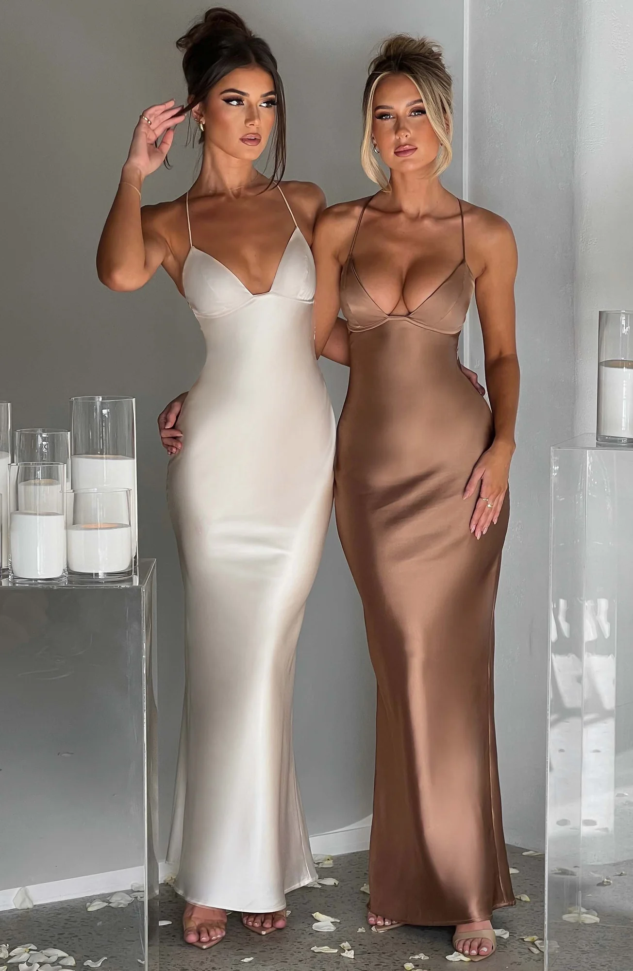 Chocolate Bias Cut Satin Maxi Dress - Elegant Evening Gown