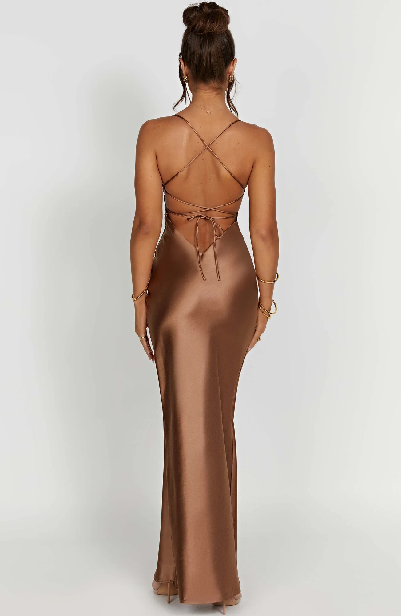 Chocolate Bias Cut Satin Maxi Dress - Elegant Evening Gown