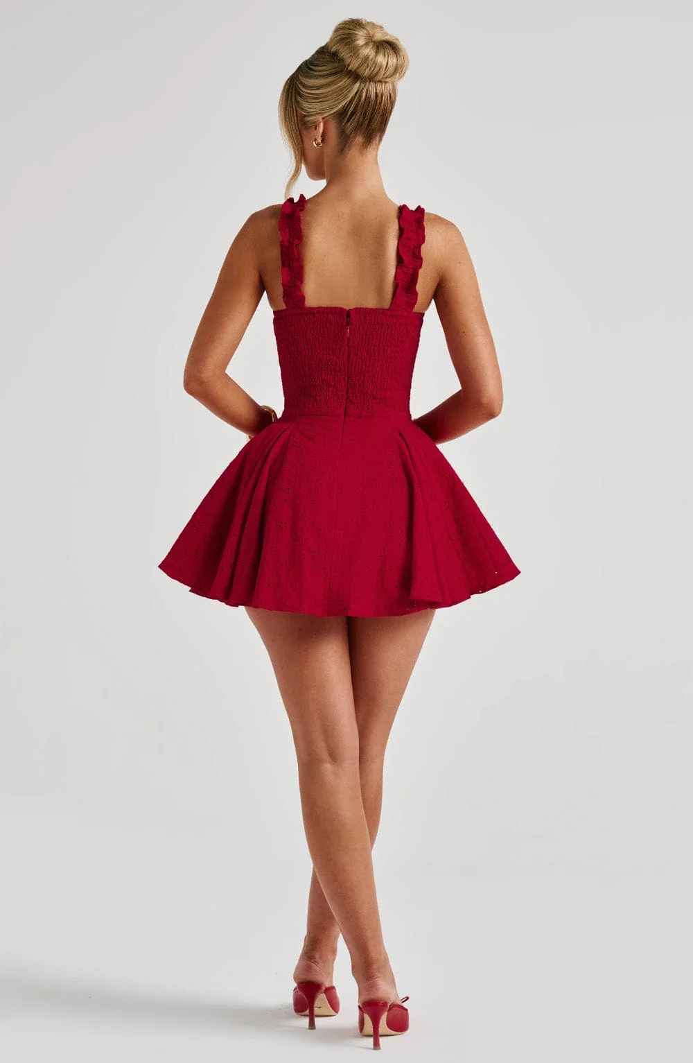 Red Broderie Anglaise Playsuit Mini Dress