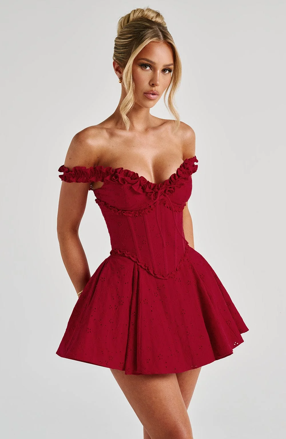Red Broderie Anglaise Playsuit Mini Dress