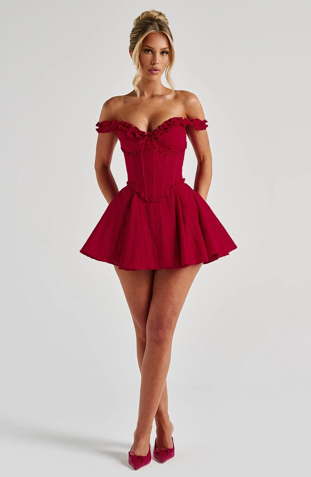 Red Broderie Anglaise Playsuit Mini Dress