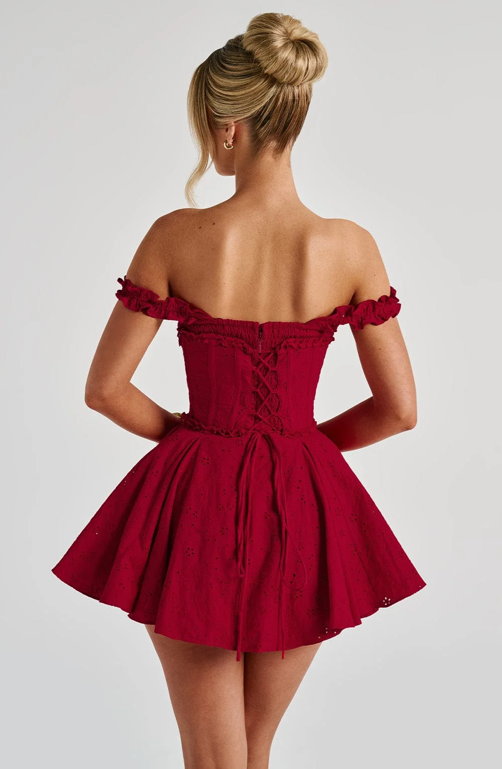 Red Broderie Anglaise Playsuit Mini Dress