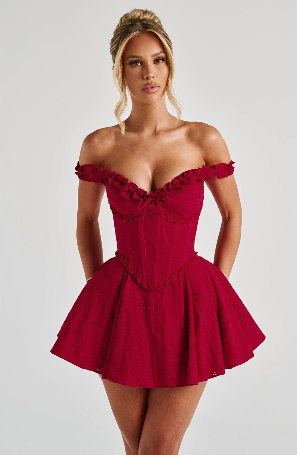 Red Broderie Anglaise Playsuit Mini Dress