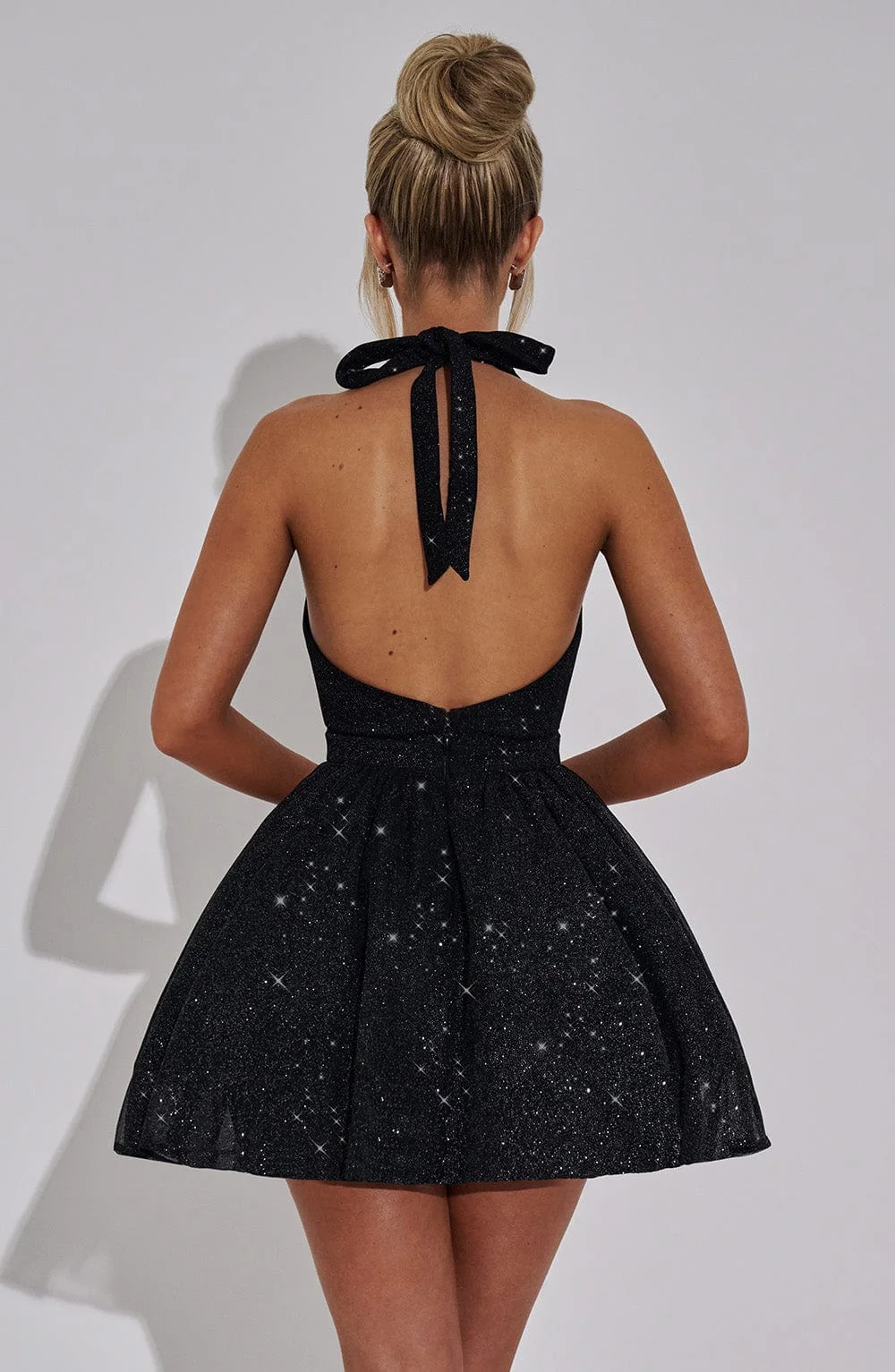Black Sparkle Halter Neck Mini Dress with Tulle Skirt