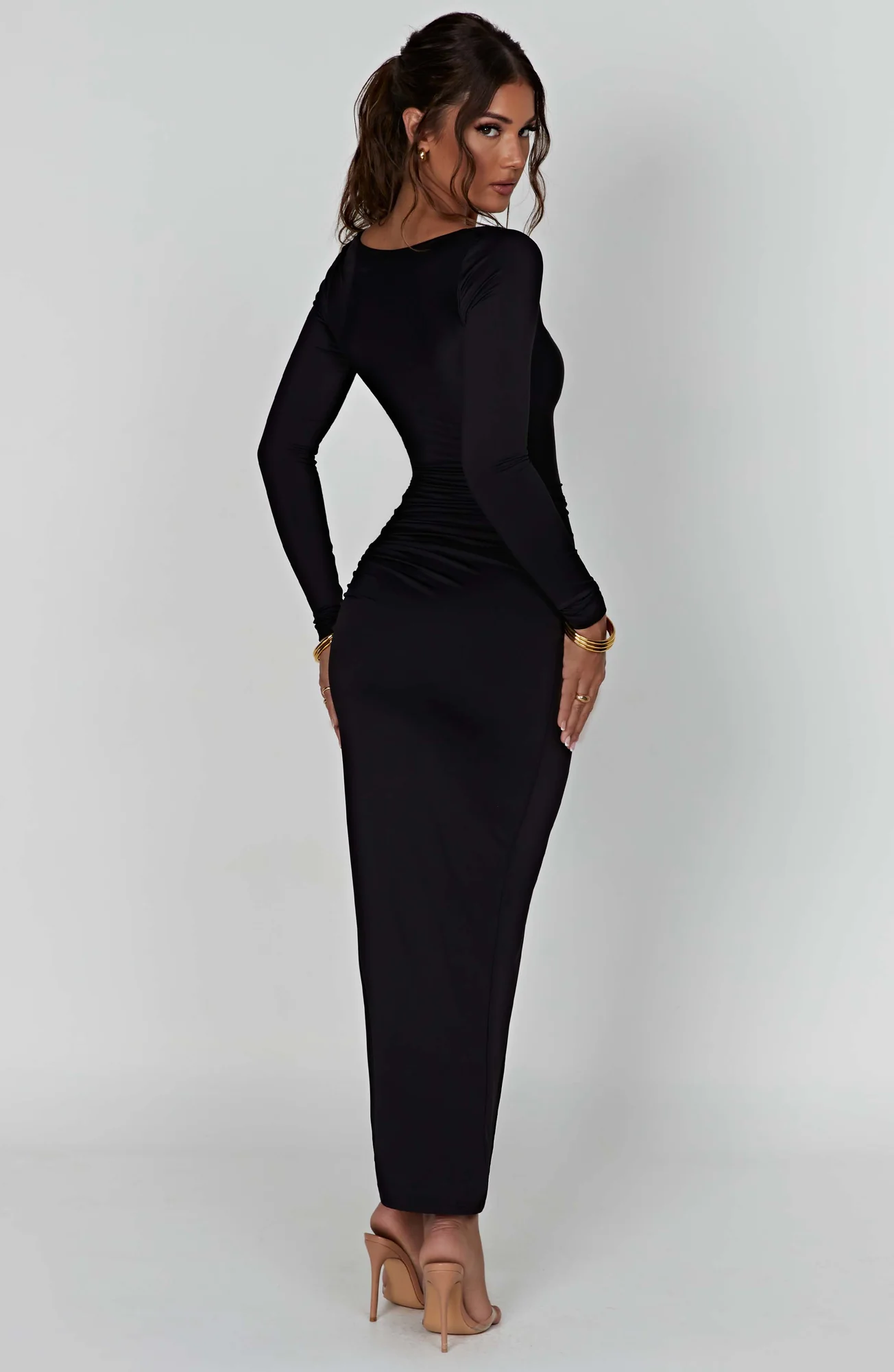 Black Scoop Neck Maxi Dress with Thigh Split