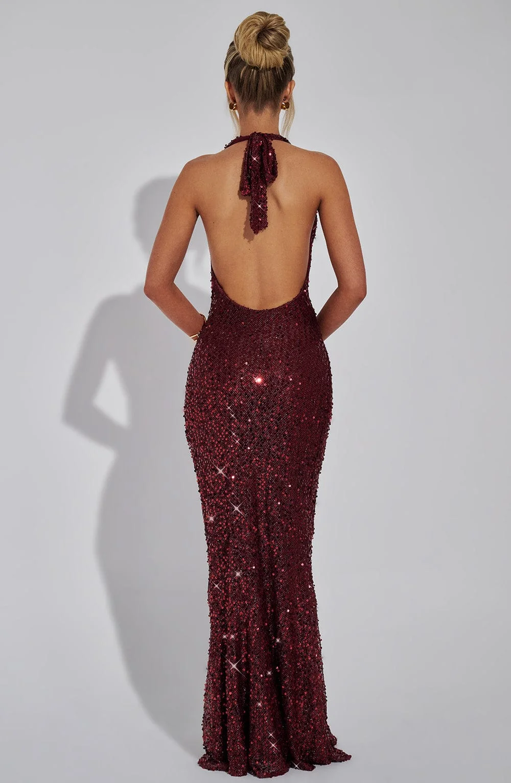 Sequin Halter Maxi Dress - Elegant Wine Design