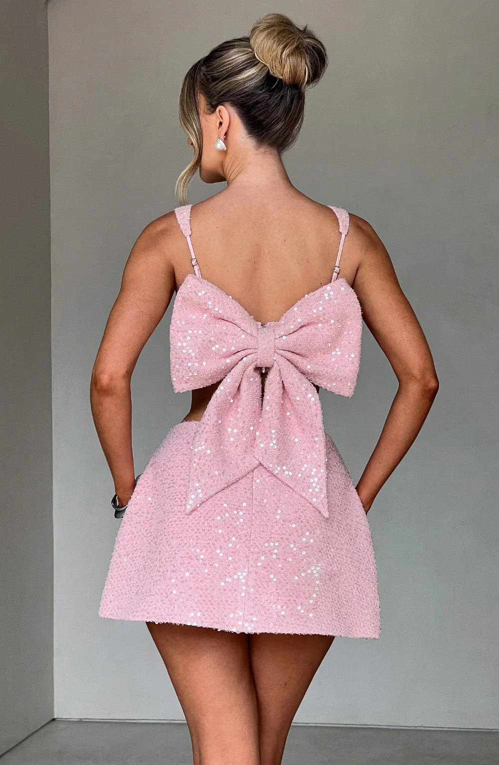 Blush Sequin Tweed Bubble Skirt - Mid Rise Fit