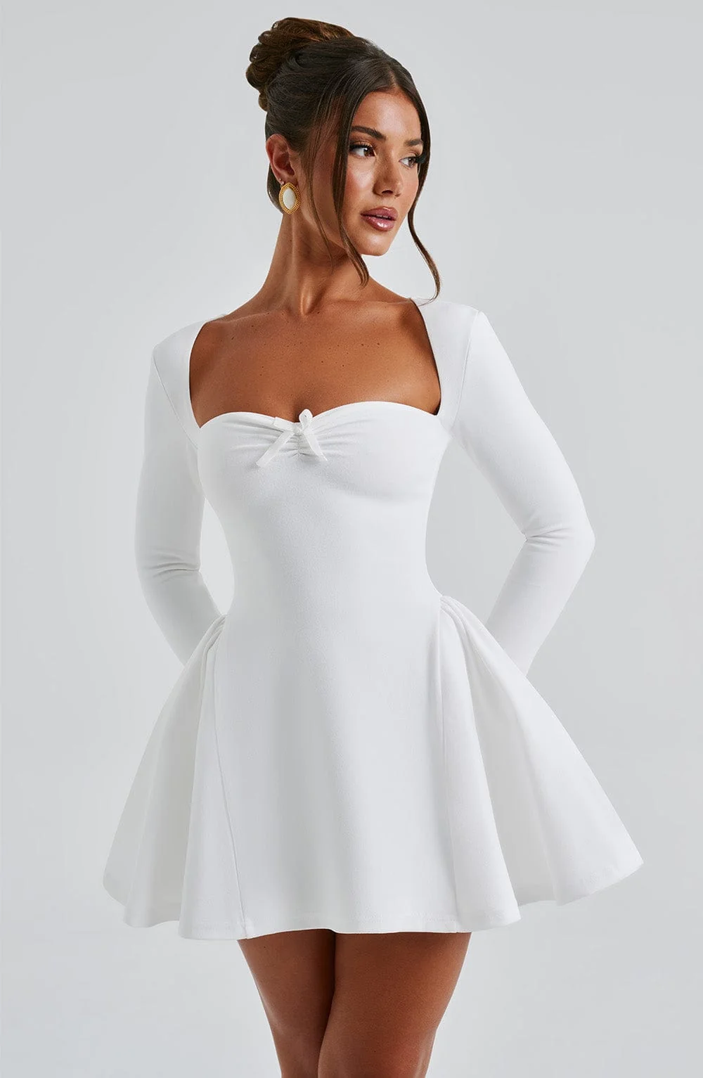 Ivory Cinched Waist Mini Dress with Sweetheart Neckline
