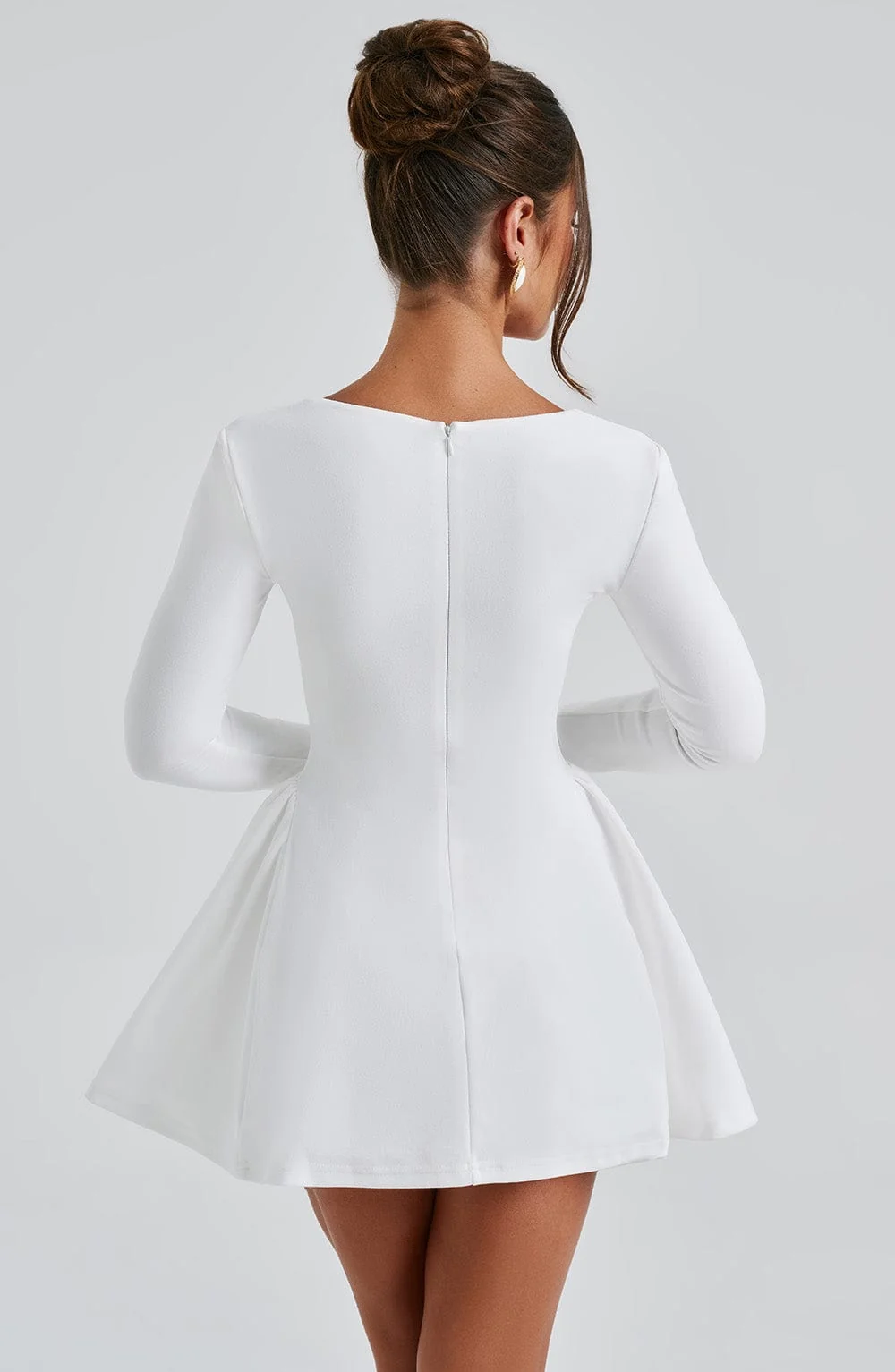 Ivory Cinched Waist Mini Dress with Sweetheart Neckline
