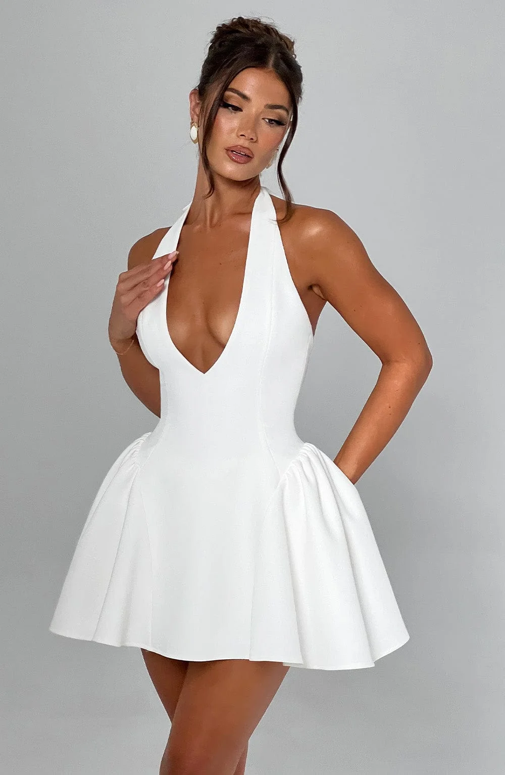 Ivory Halter Neck Playsuit in Premium Crepe Fabric