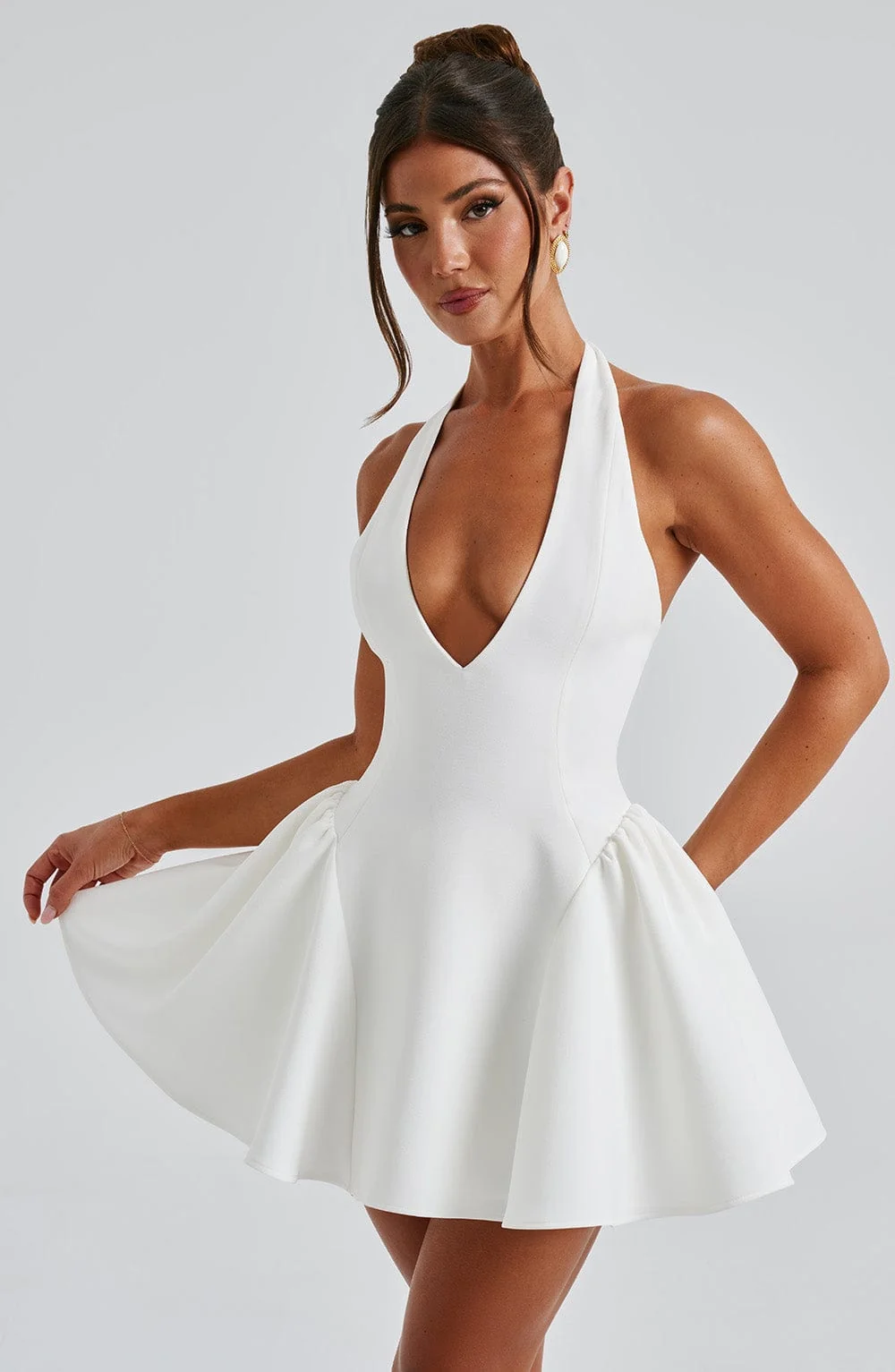 Ivory Halter Neck Playsuit in Premium Crepe Fabric