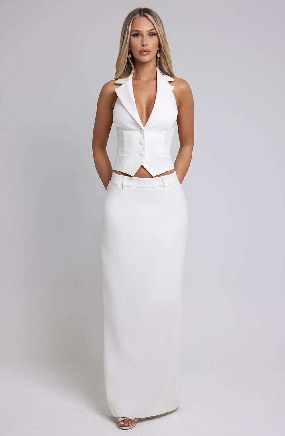 Ivory Tailored Maxi Skirt with Split Back