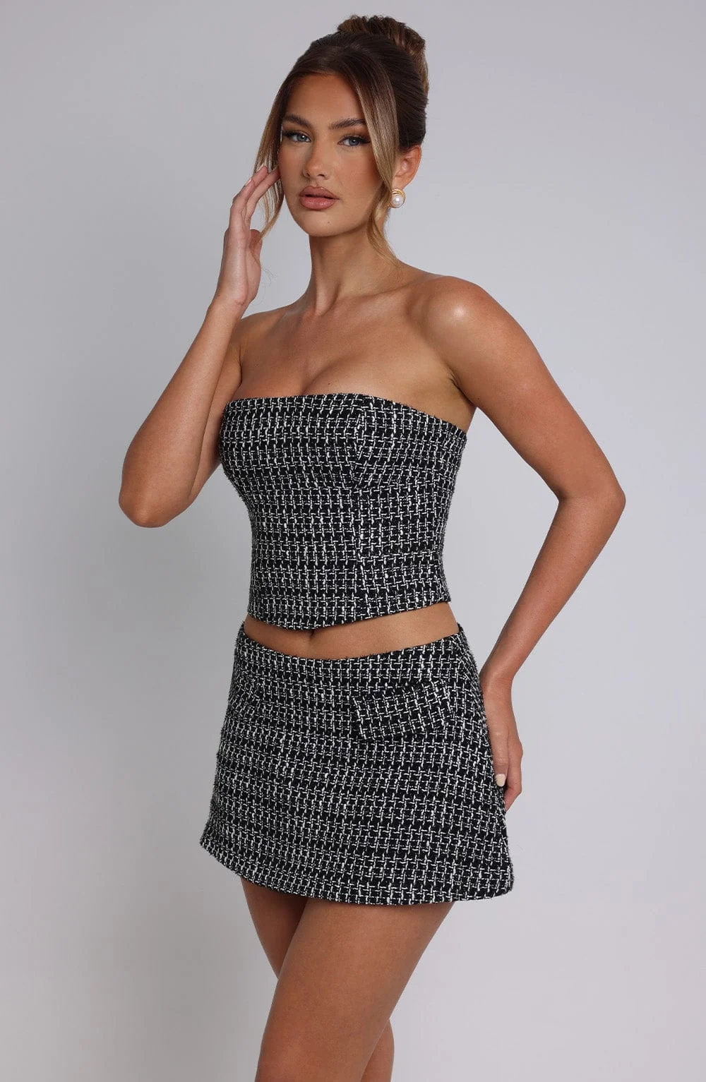 Textured Bubble Mini Skirt in Black and White - Womens Tweed Skirt