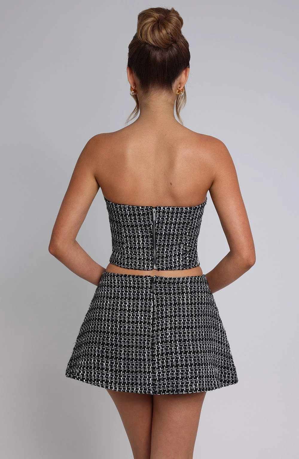 Textured Bubble Mini Skirt in Black and White - Womens Tweed Skirt